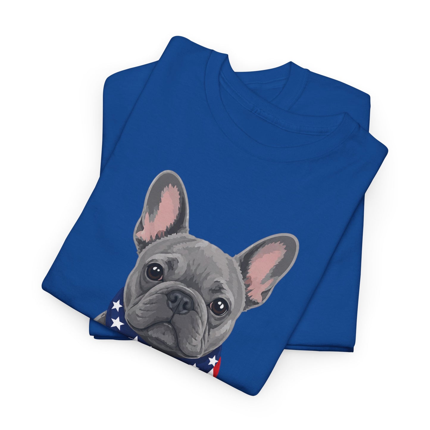 Patriotic French Bulldog Shirt, Blue Frenchie American Flag Bandana Tee, Fourth of July Dog Lover Shirt, USA French Bulldog Gift