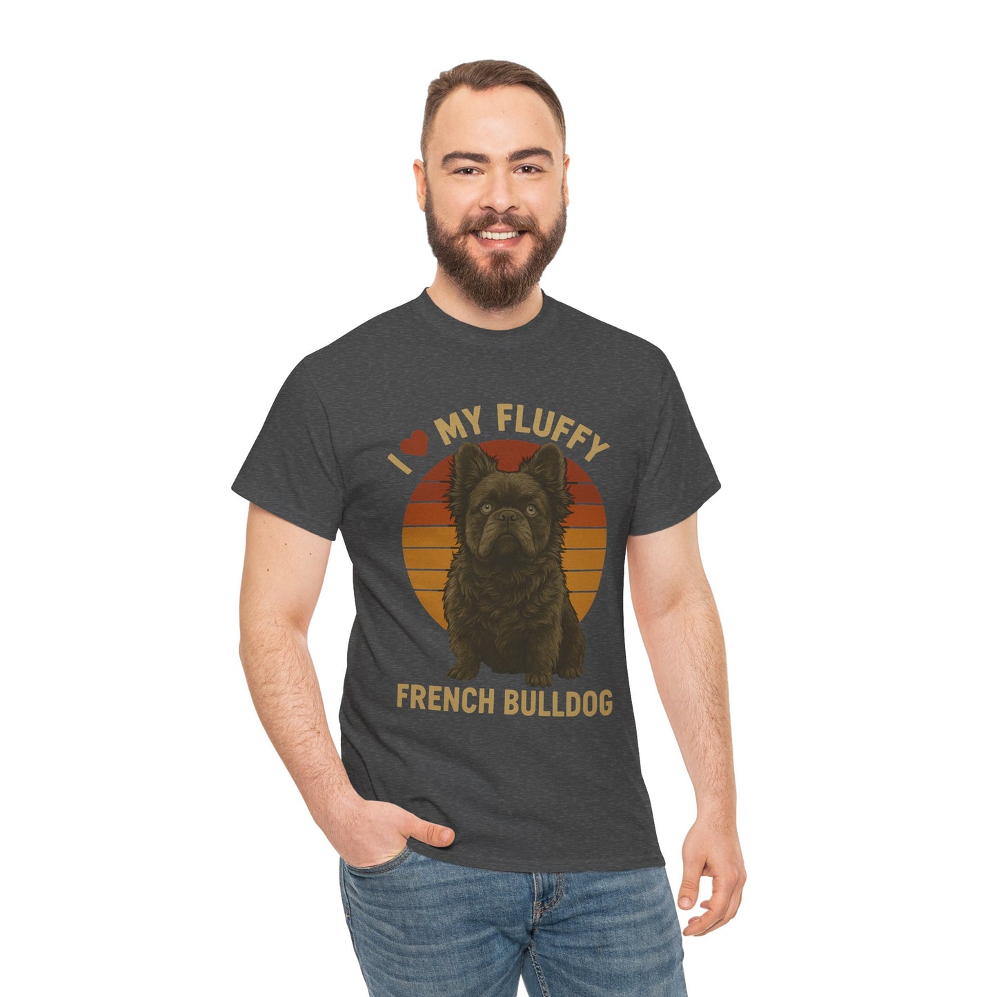 I Love My Fluffy French Bulldog Shirt – Cute Fluffy Frenchie Mom Tee – Retro Sunset Dog Lover Gift – Fluffy Frenchie Owner Present – Pet Parent T-Shirt