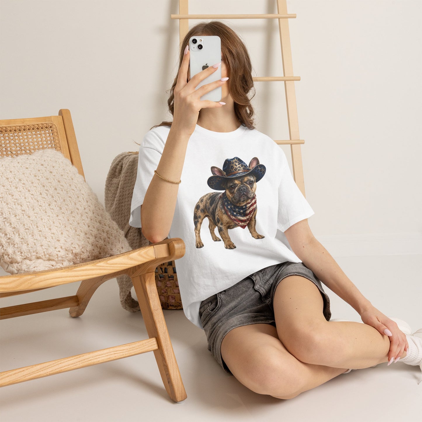 Patriotic Merle French Bulldog Shirt, Cowboy Frenchie Tee, American Flag Bandana Dog Shirt, Fourth of July French Bulldog Gift