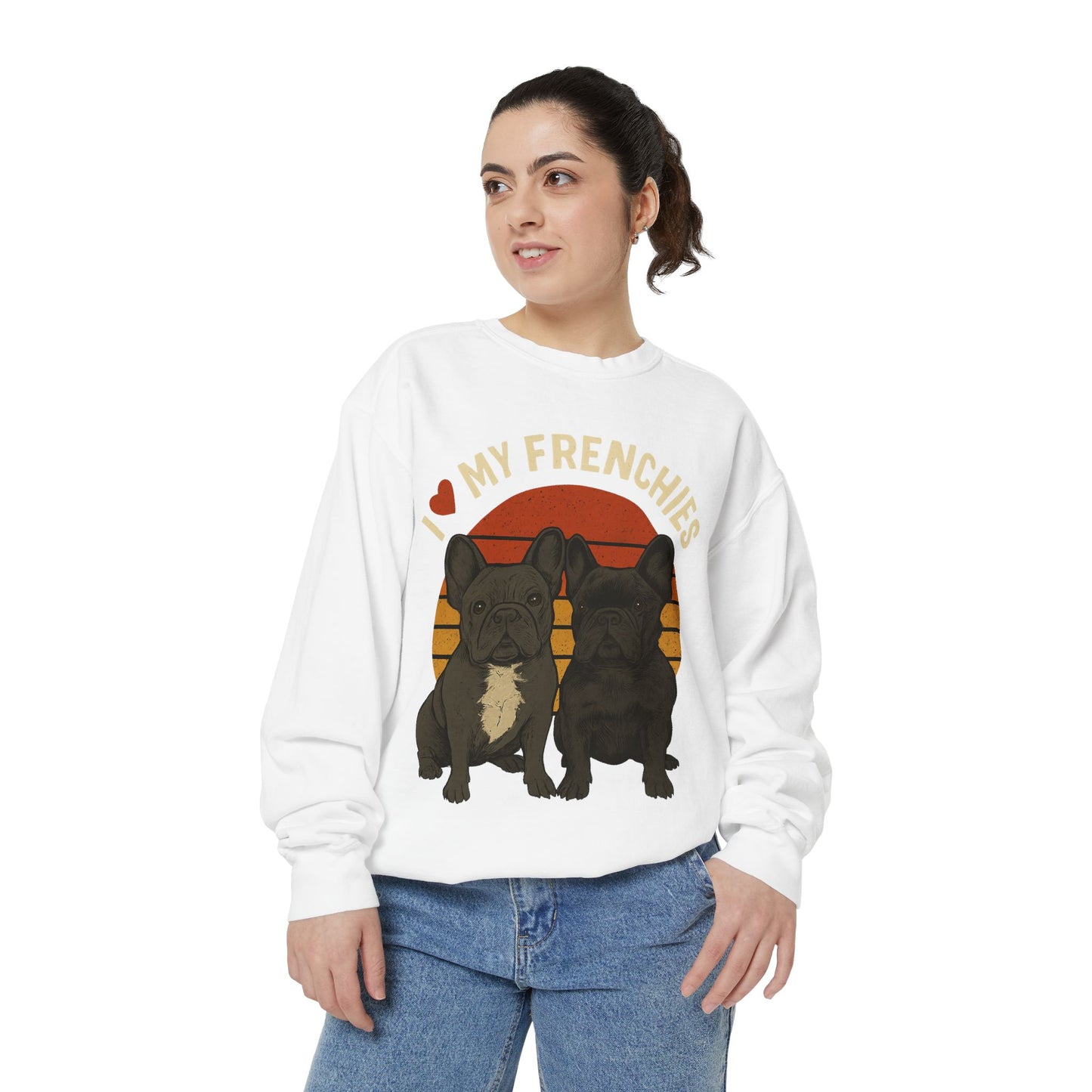 I Love My Frenchies Sweatshirt | Retro French Bulldog Pullover | Vintage Dog Mom Crewneck | Cozy Frenchie Lover Sweater