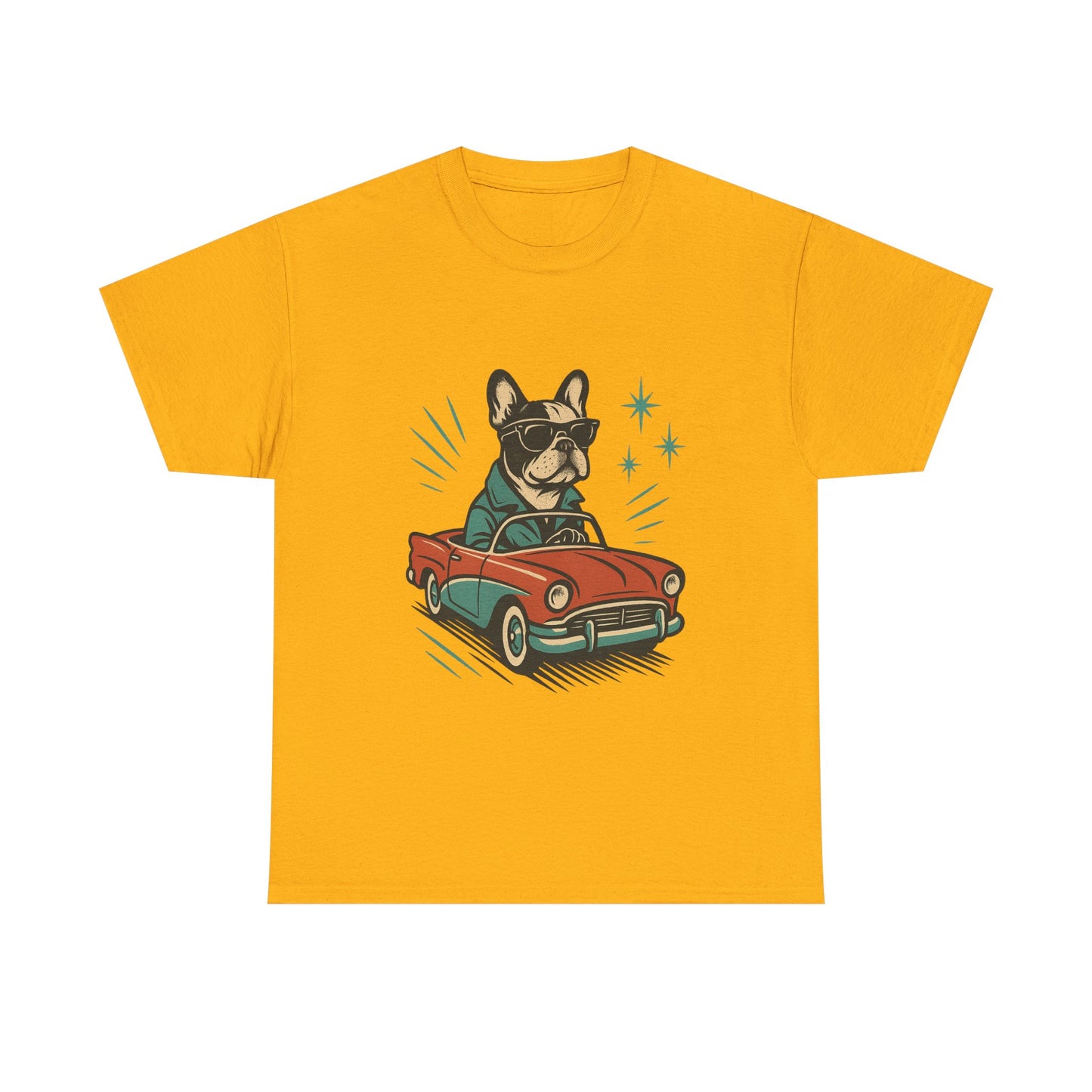 Rockabilly Frenchie T-Shirt | Retro French Bulldog Driving Tee | Vintage Car Dog Lover Shirt | Cool 50s Style Frenchie Graphic Tee