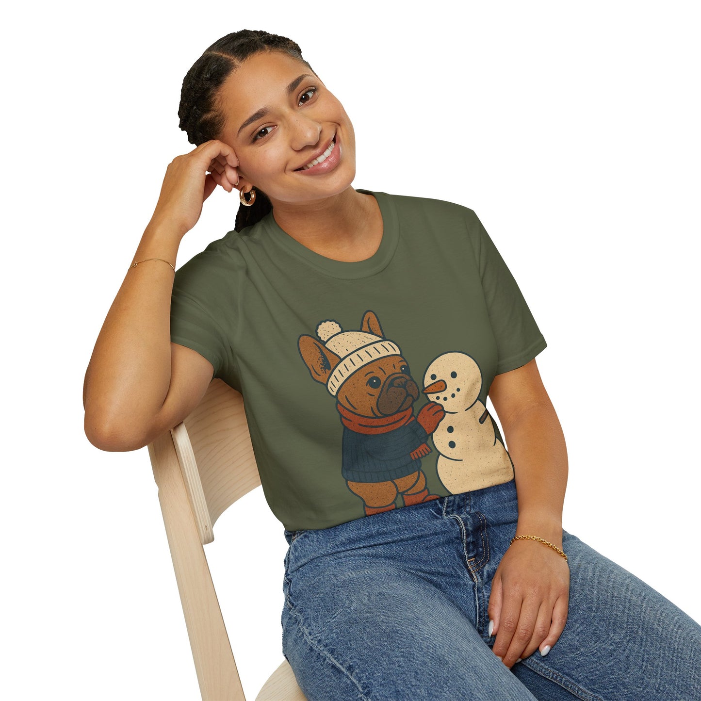 French Bulldog Snowman T-Shirt • Cute Winter Frenchie Tee • Holiday Dog Lover Shirt • Christmas Pup Graphic • Cozy Winter Pet Lover Gift
