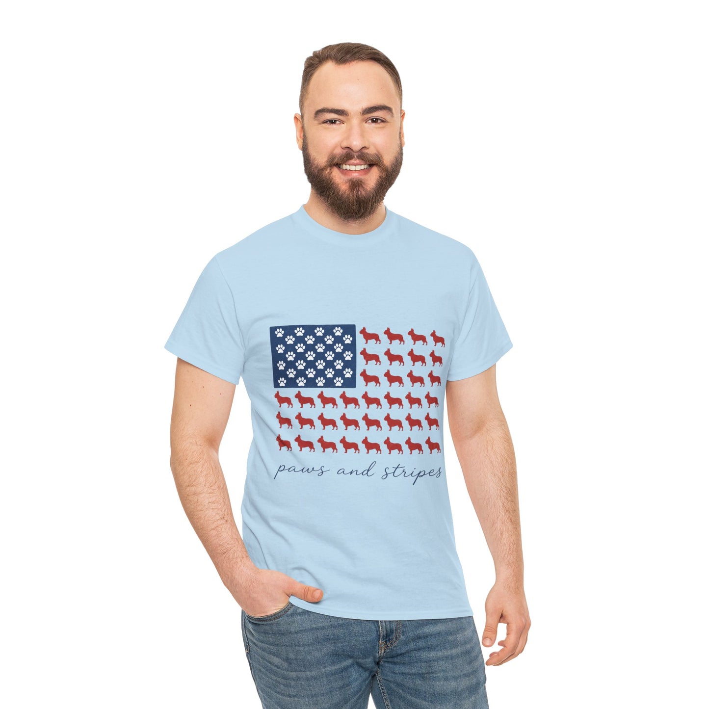 Paws and Stripes Shirt, Patriotic French Bulldog Tee, Frenchie American Flag Shirt, 4th of July Dog Lover Gift, USA Frenchie Tee