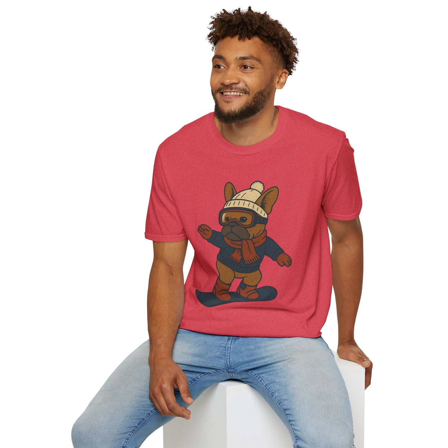 Snowboarding Frenchie T-Shirt | Cute Winter Dog Snowboard Tee | French Bulldog Snowboarder Shirt | Holiday Ski Resort Pup Graphic | Dog Lover Snow Sport Gift