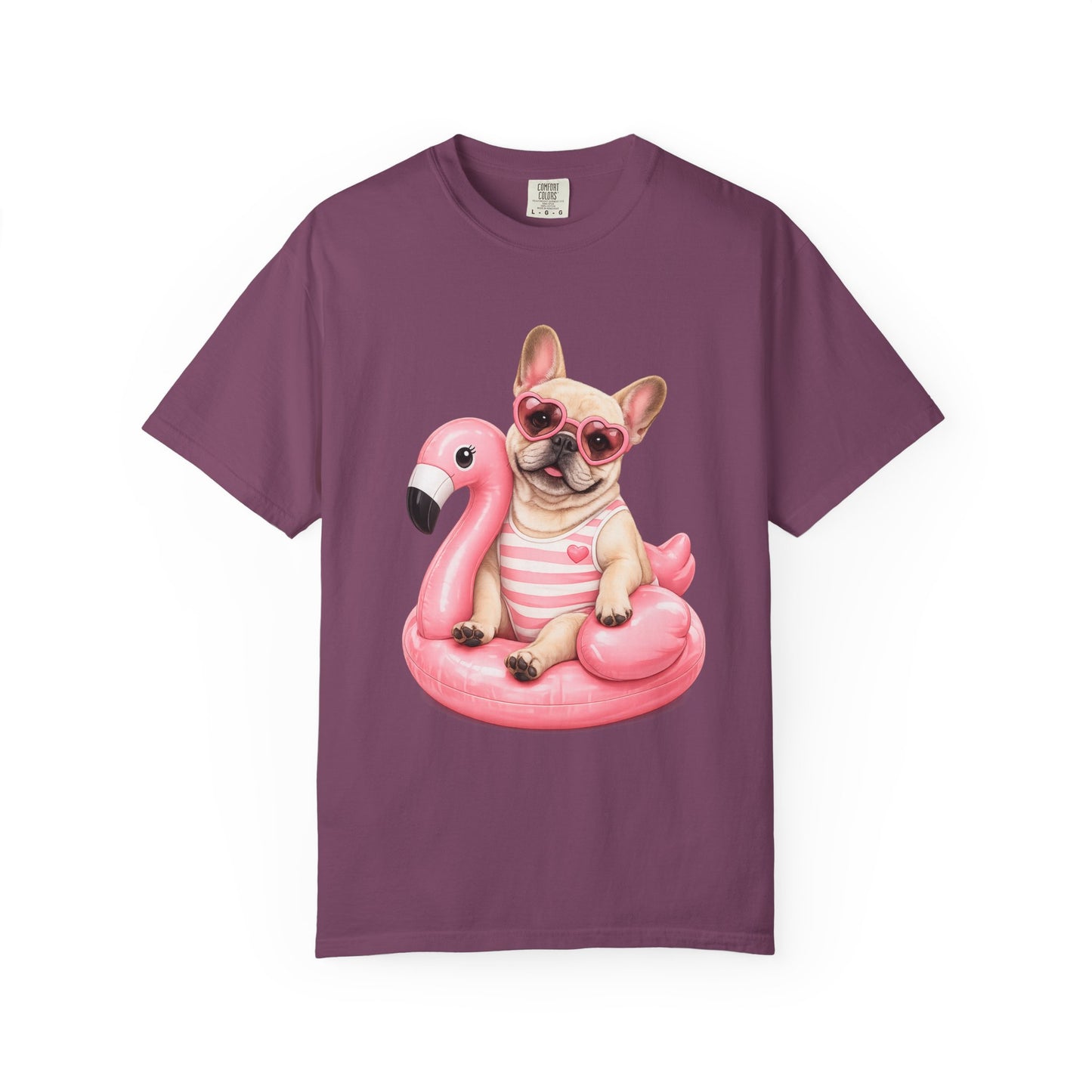 French Bulldog on Pink Flamingo Float T-Shirt — Cute Summer Dog Tee