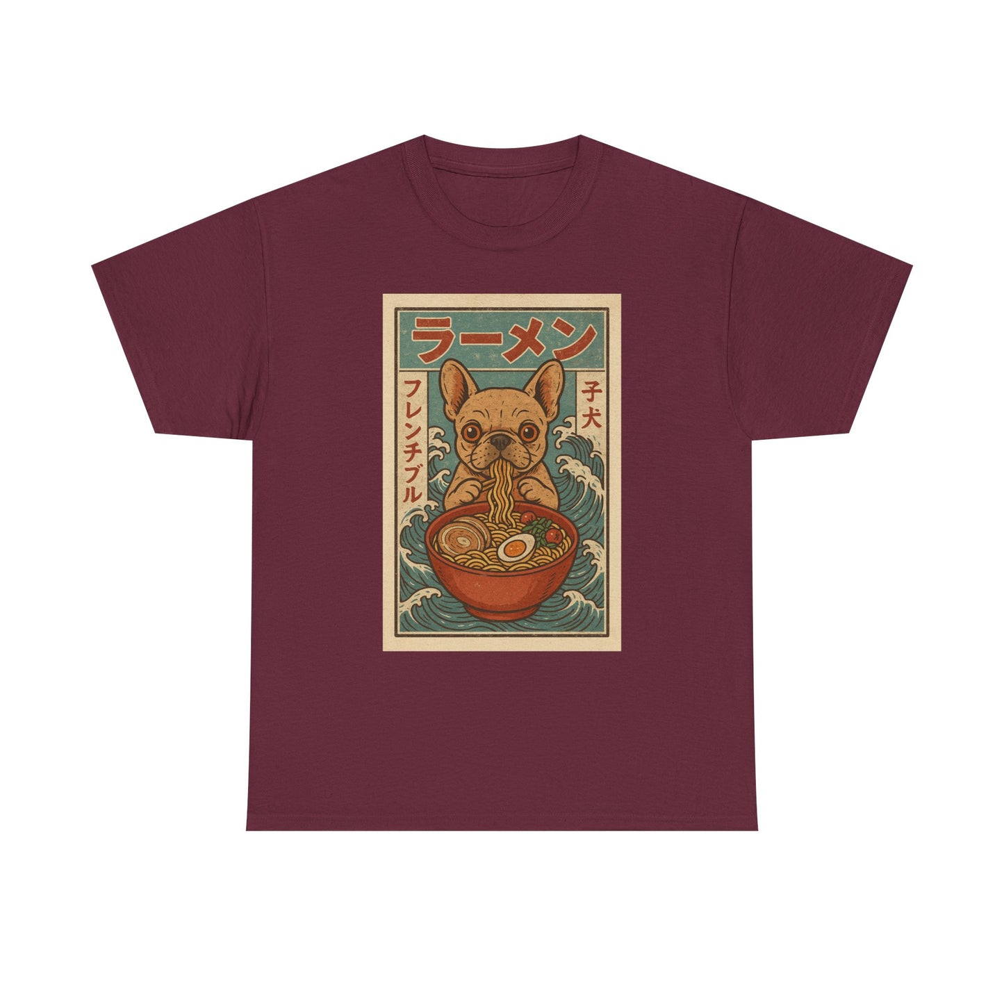 Frenchie Ramen T-Shirt – Vintage Japanese Poster Style French Bulldog Tee, Retro Dog Lover Shirt, Cute Anime-Inspired Gift