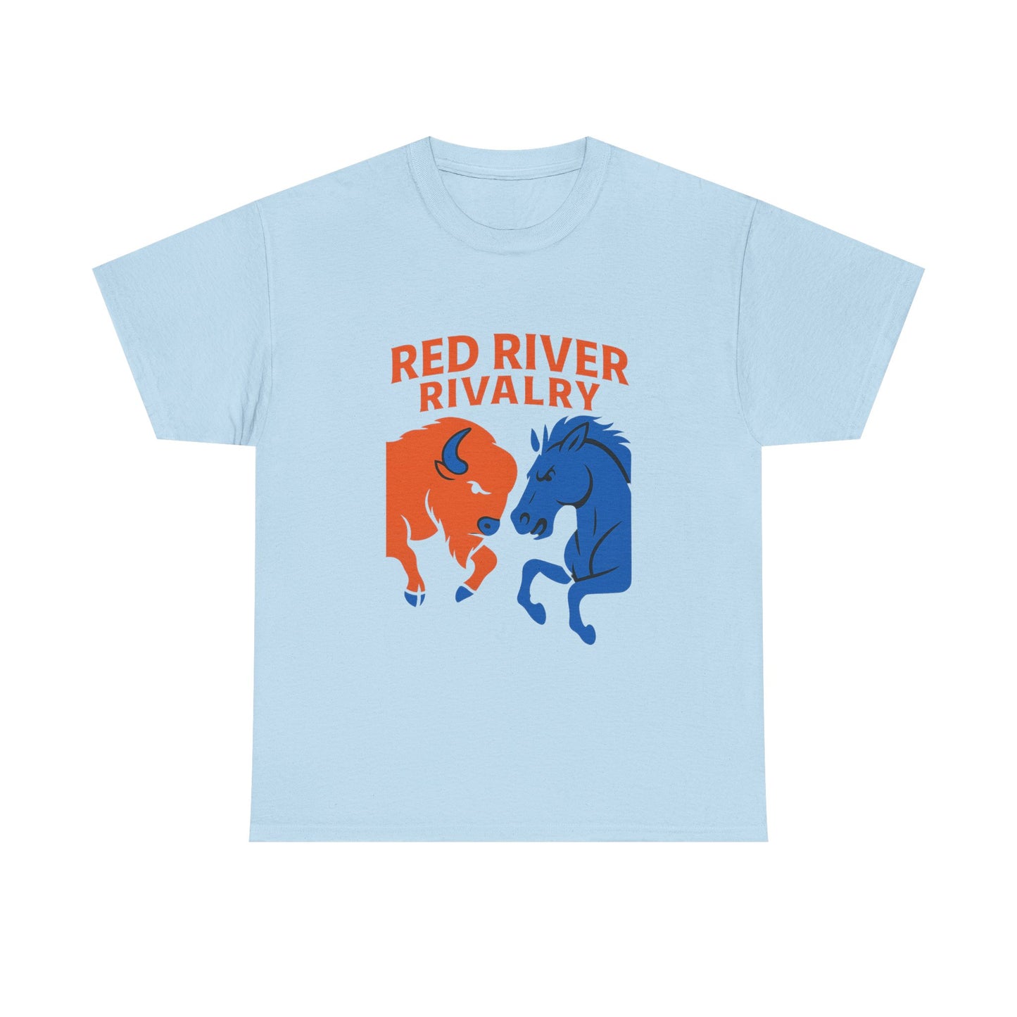Red River Rivalry T-Shirt – Oklahoma vs Texas-Inspired Tee, Bison and Mustang Game Day Shirt, Blue and Orange Sports Rivalry Graphic