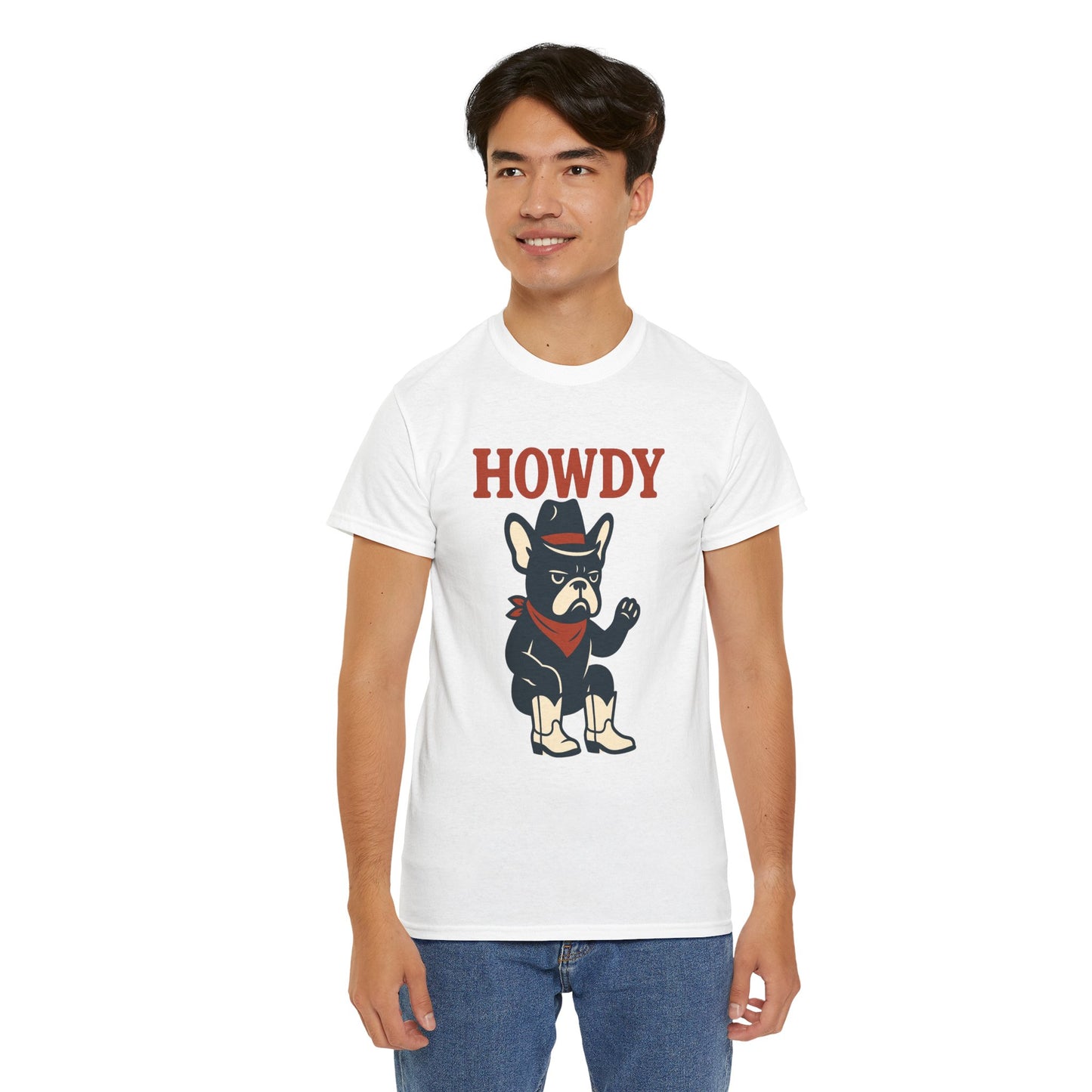 Howdy Frenchie T-Shirt | Cowboy French Bulldog Tee | Western Dog Lover Shirt | Cute Rodeo Pet Gift | Funny Frenchie Cowboy Graphic Tee