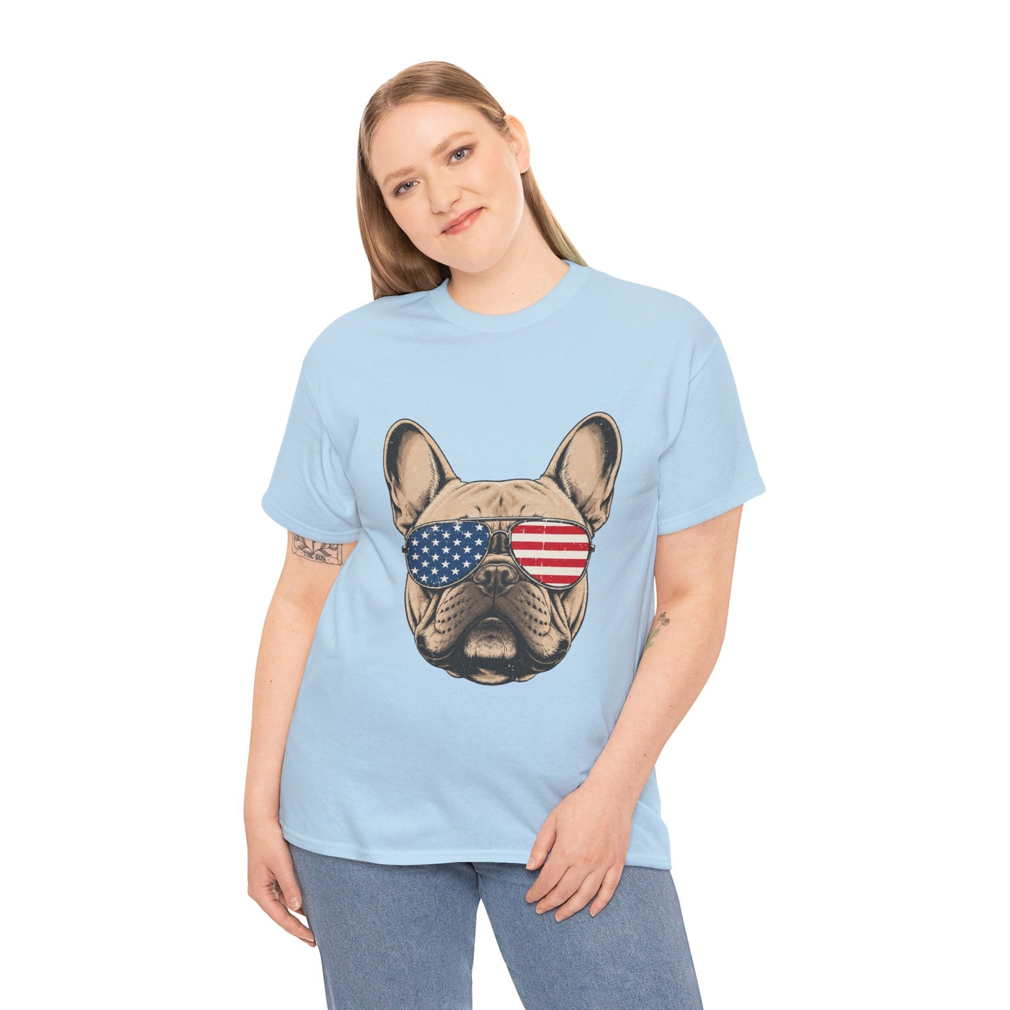 Patriotic French Bulldog Shirt, American Flag Sunglasses Frenchie Tee, Fourth of July Dog Lover Shirt, USA French Bulldog Gift