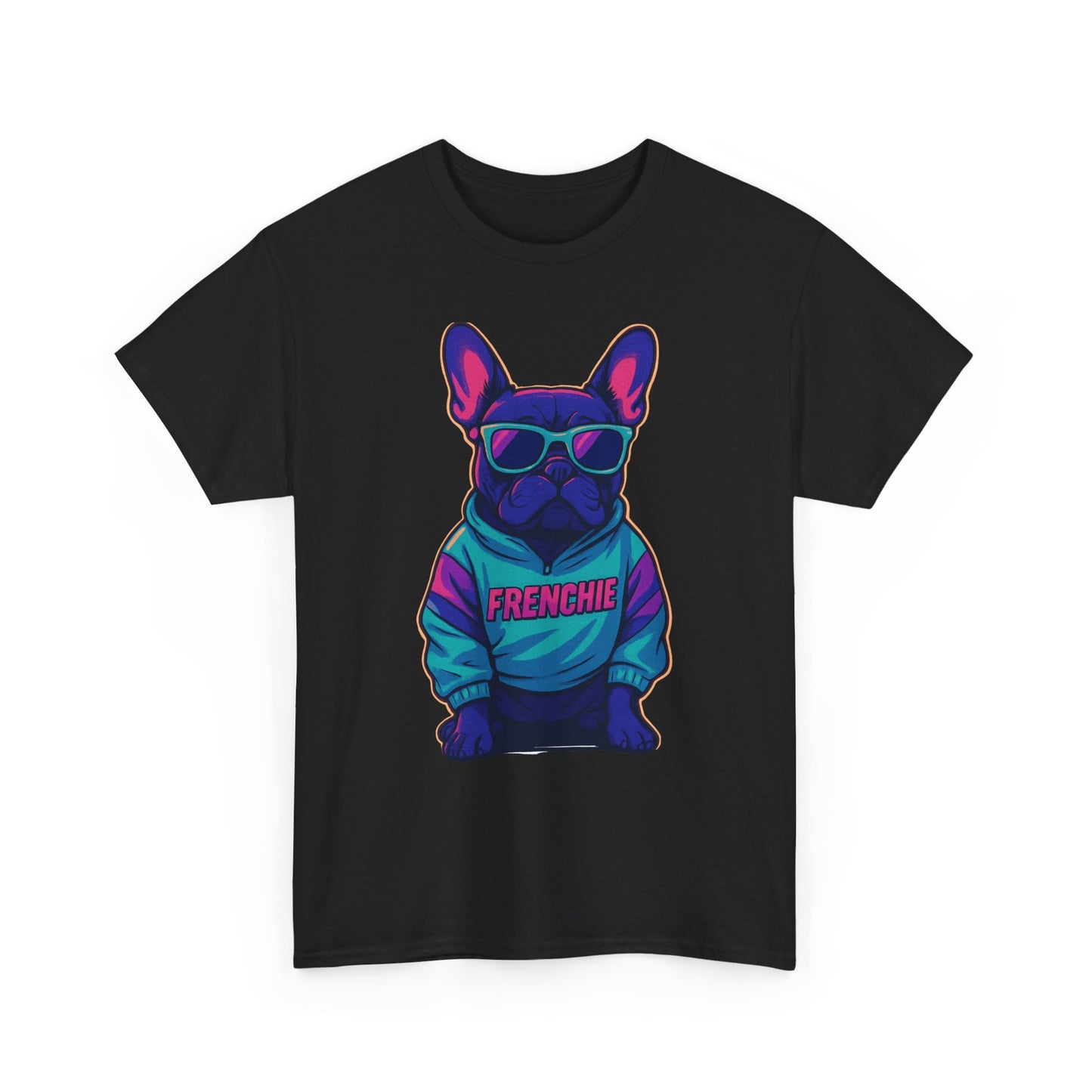 Vaporwave Frenchie T-Shirt | Retro Neon Dog Graphic | 80s Style French Bulldog Tee | Colorful Streetwear Gift for Dog Lovers | Cool Pet Apparel