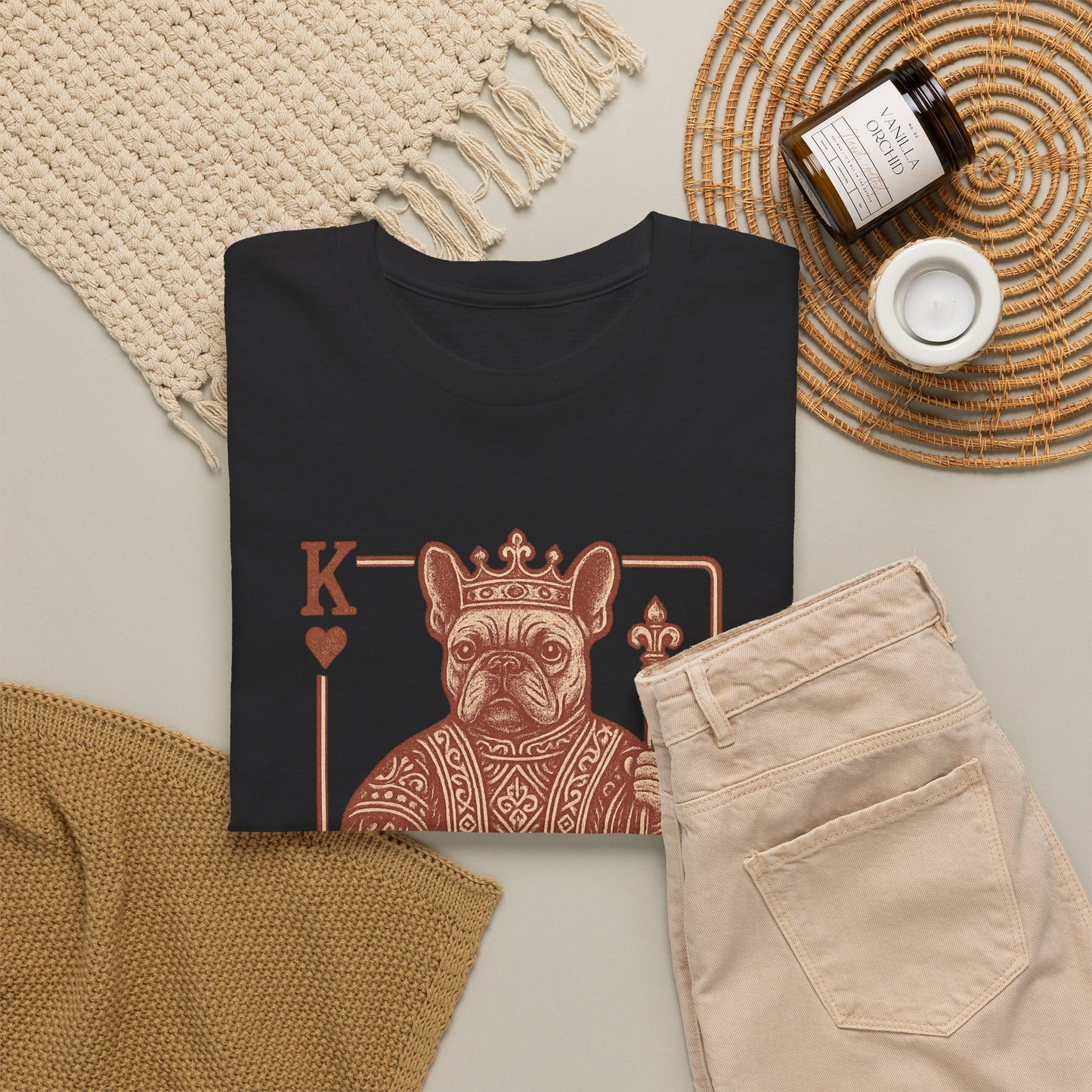 King French Bulldog Shirt, Frenchie Playing Card Tee, Royal Frenchie T-Shirt, Vintage French Bulldog Graphic Shirt, Dog Lover Gift, King of Hearts Frenchie Tee