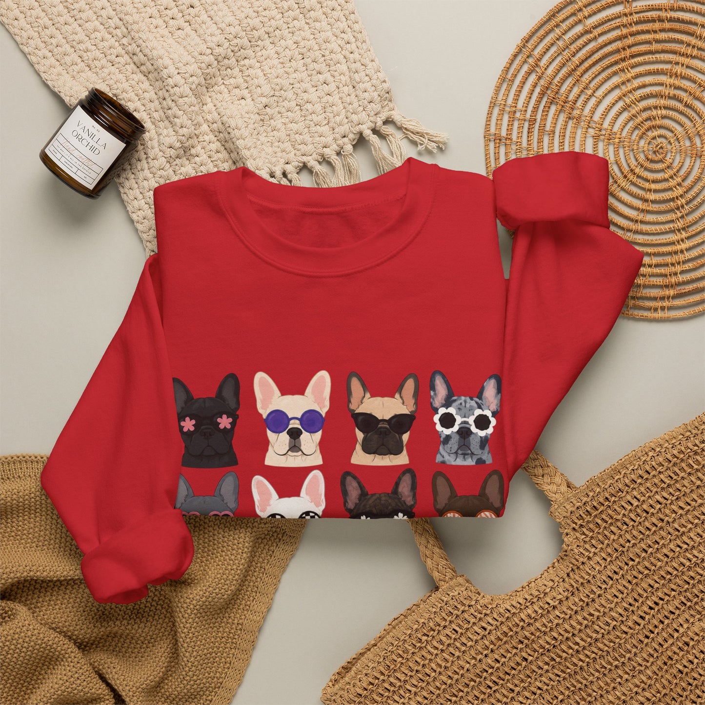 French Bulldog Faces Crewneck Sweatshirt – Cute Sunglasses Dogs Graphic