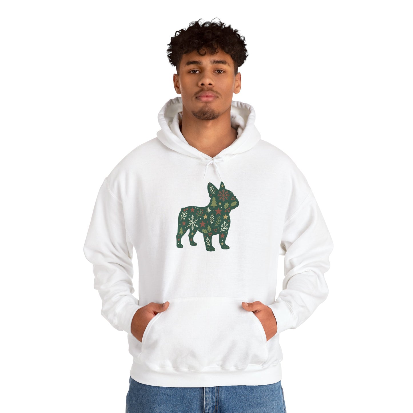 Christmas Frenchie Hoodie | Holiday French Bulldog Sweatshirt | Cute Dog Mom Gift | Frenchie Lover Xmas Hoodie | Winter Dog Silhouette Pullover
