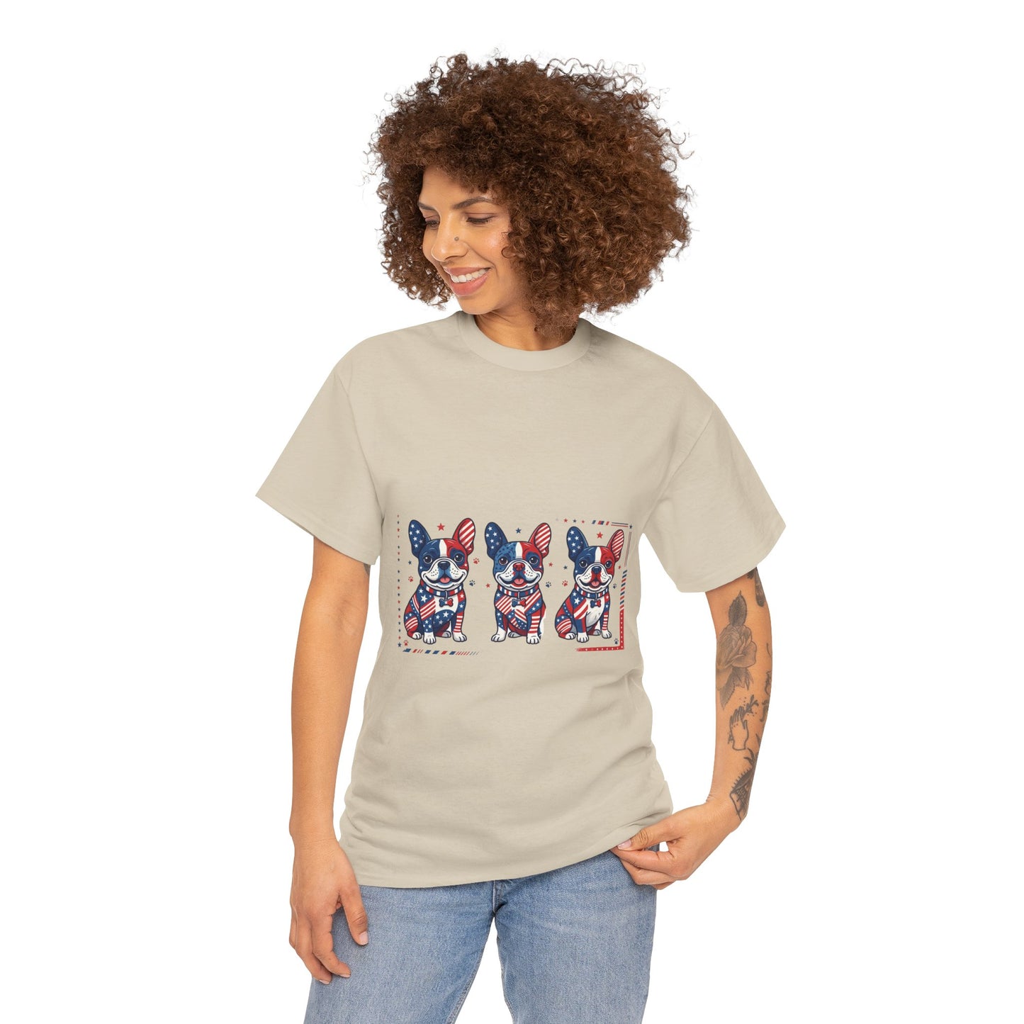 Patriotic French Bulldog Shirt, American Flag Frenchie Trio Tee, Fourth of July Dog Lover Shirt, USA French Bulldog Gift, Frenchie Mom Shirt