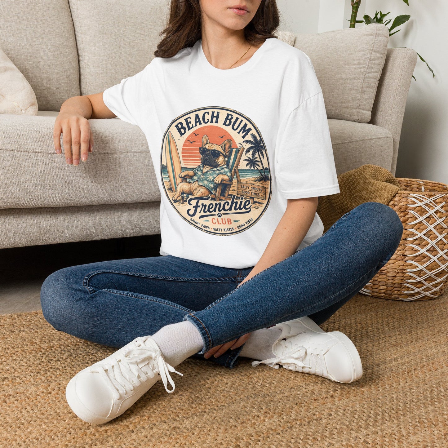 Beach Bum French Bulldog Shirt, Frenchie Beach Club Tee, Summer Frenchie Shirt, Dog Mom Beach Shirt, Coastal French Bulldog Graphic Tee