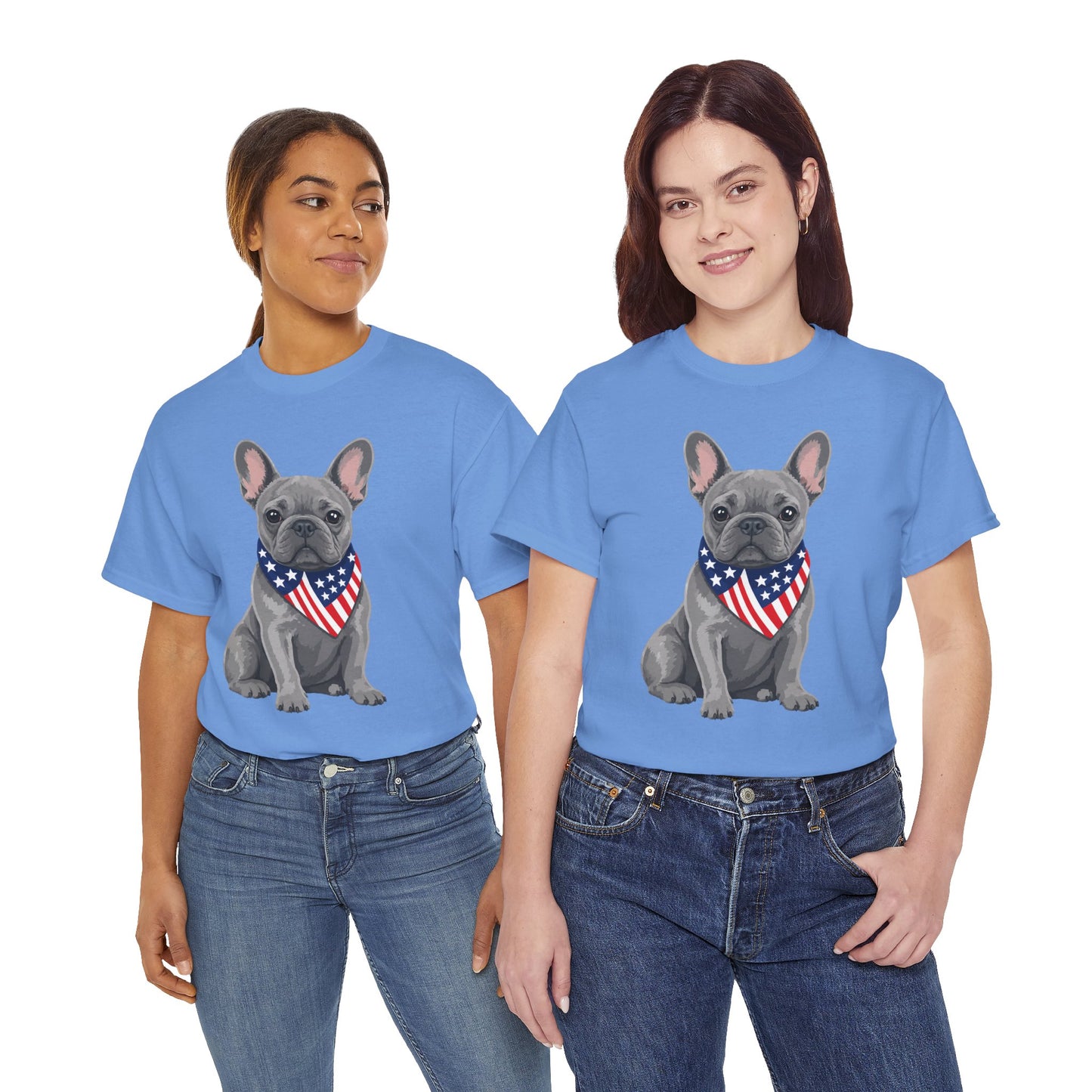 Patriotic French Bulldog Shirt, Blue Frenchie American Flag Bandana Tee, Fourth of July Dog Lover Shirt, USA French Bulldog Gift