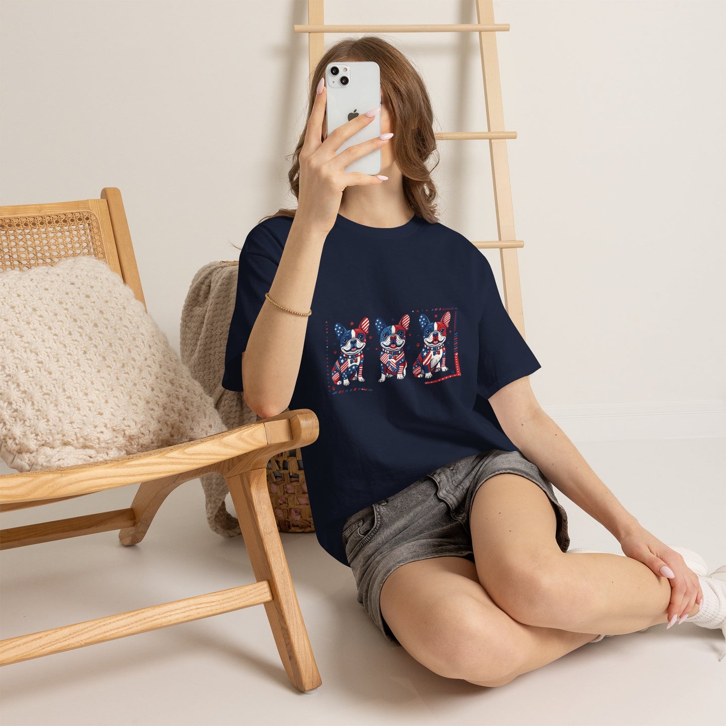 Patriotic French Bulldog Shirt, American Flag Frenchie Trio Tee, Fourth of July Dog Lover Shirt, USA French Bulldog Gift, Frenchie Mom Shirt