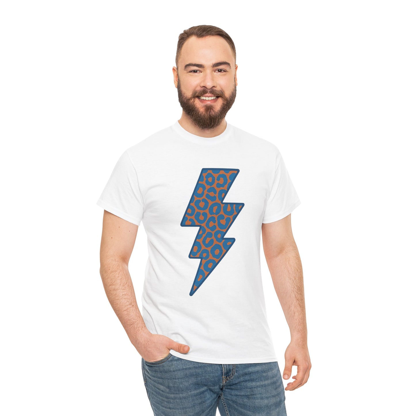Blue Leopard Lightning Bolt T-Shirt | OKC Thunder Inspired Shirt | Orange & Blue Game Day Tee | Retro Lightning Graphic