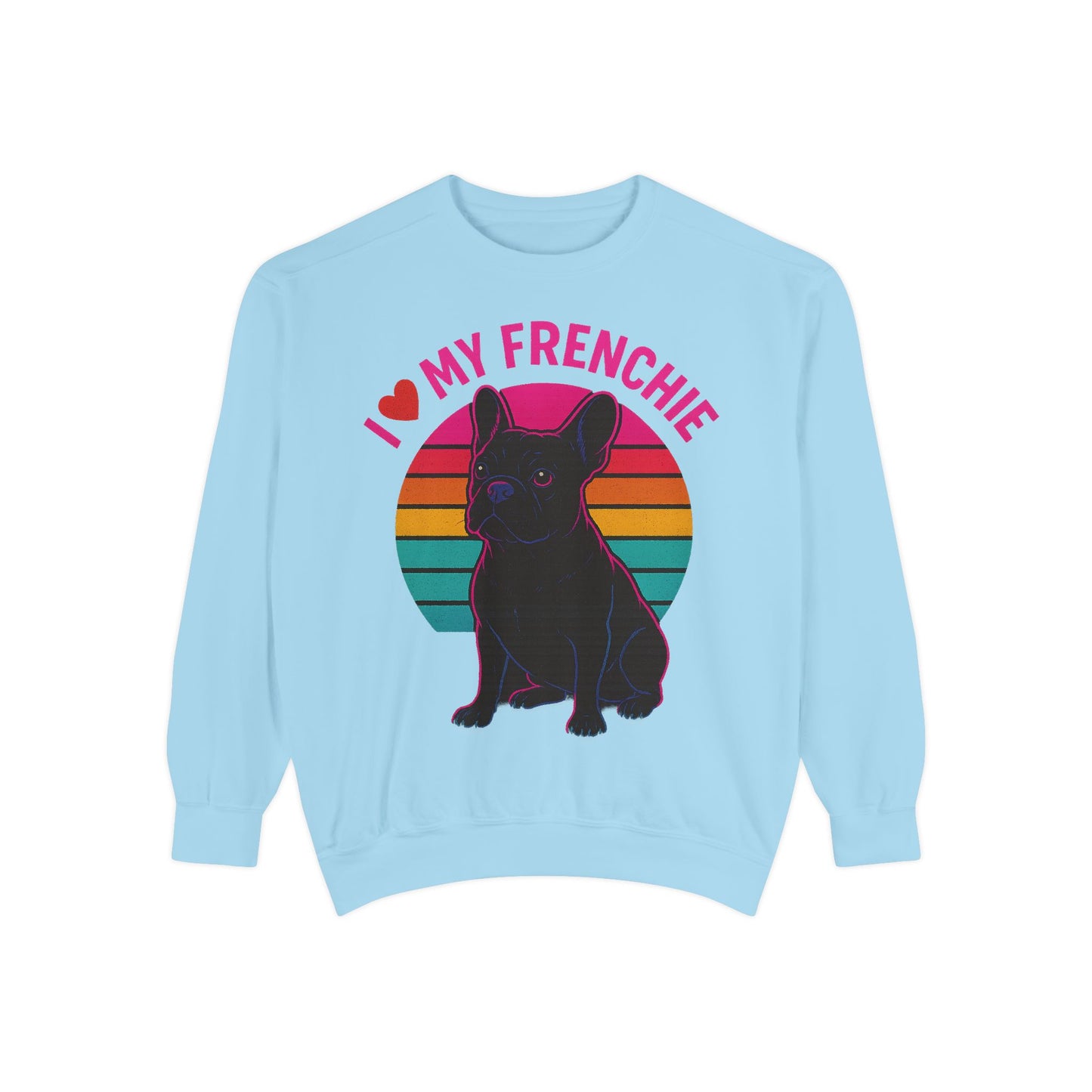 I Love My Frenchie Retro Sunset Pullover | Black French Bulldog Sweatshirt | Vintage Dog Lover Gift | Unisex Frenchie Sweater
