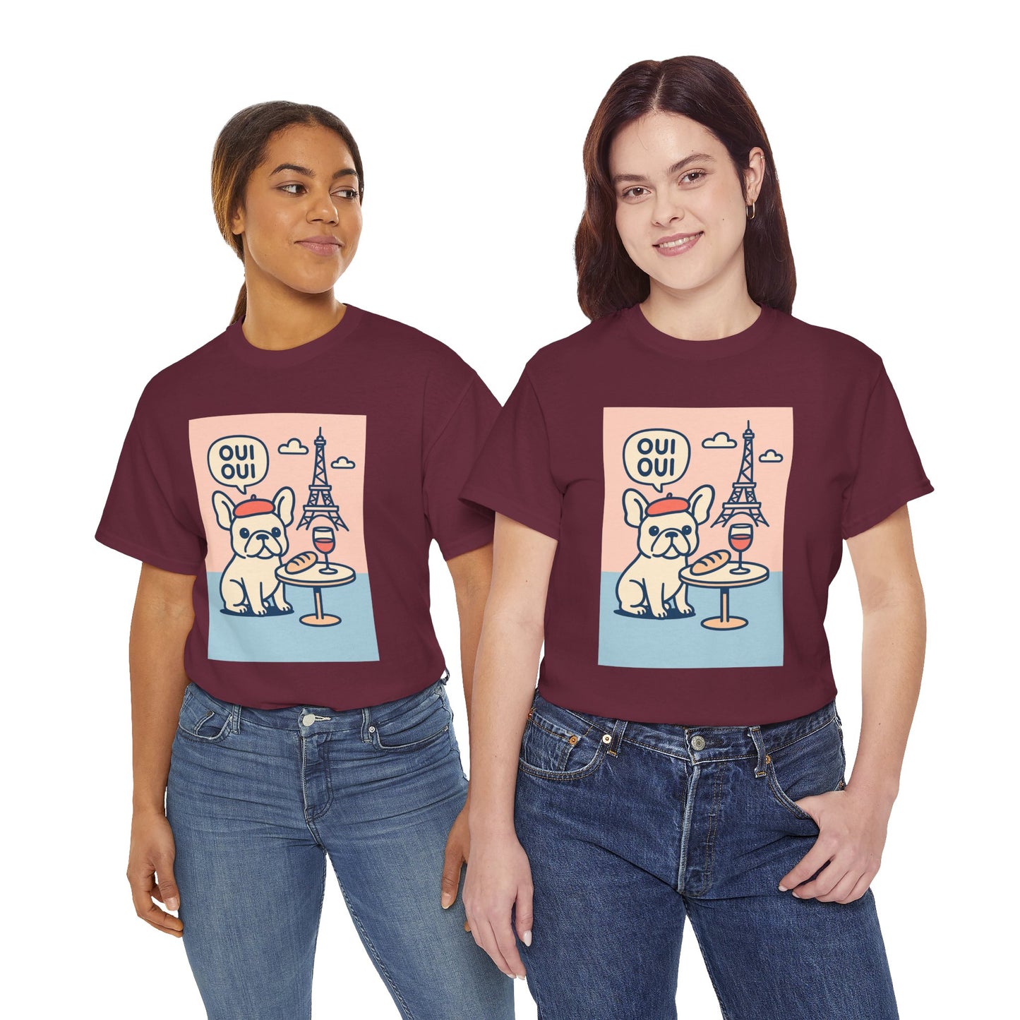 Oui Oui Frenchie Paris T-Shirt – Cute French Bulldog Café Tee, Paris Dog Lover Shirt, Beret & Baguette Graphic, French Bulldog Gift for Women & Men