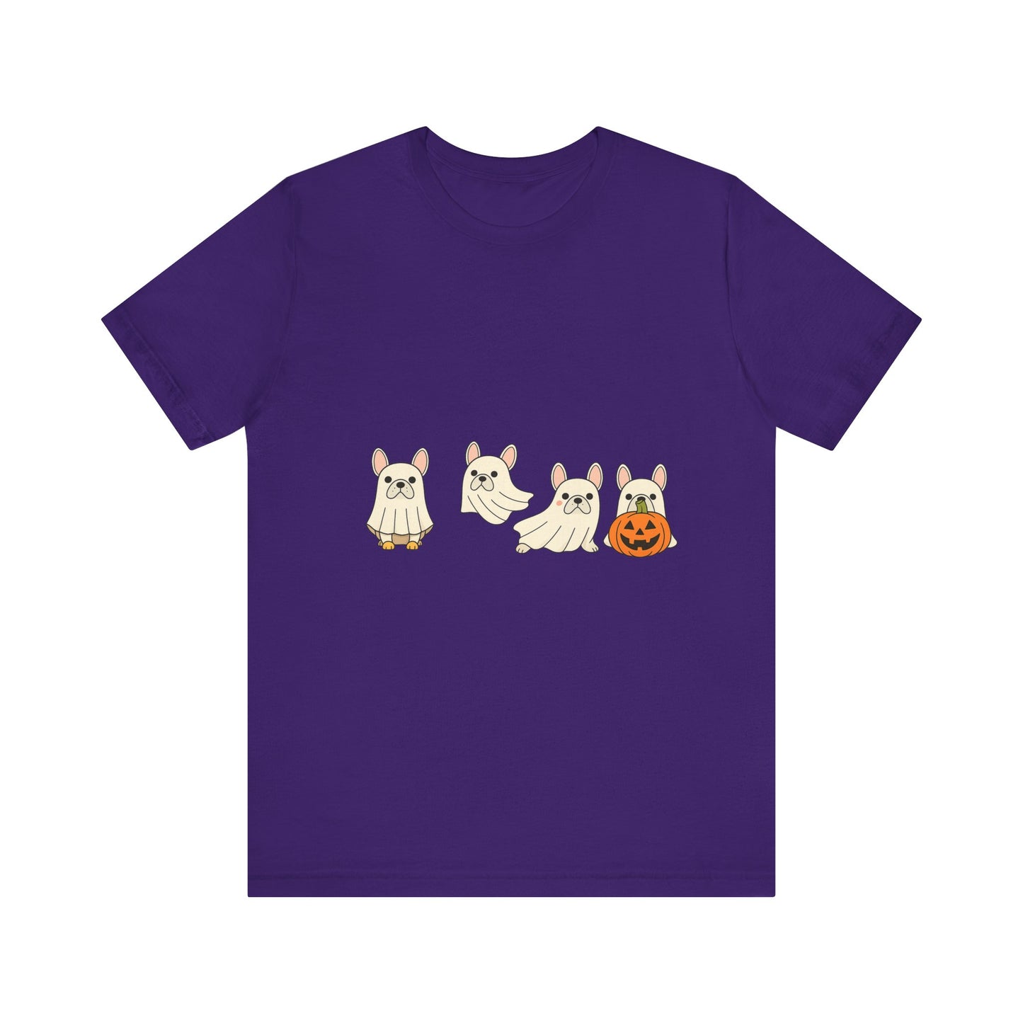 Frenchie Ghost Halloween T-Shirt | Cute French Bulldog Graphic Tee | Funny Dog Lover Spooky Season Shirt | Pumpkin Ghost Frenchie Tee