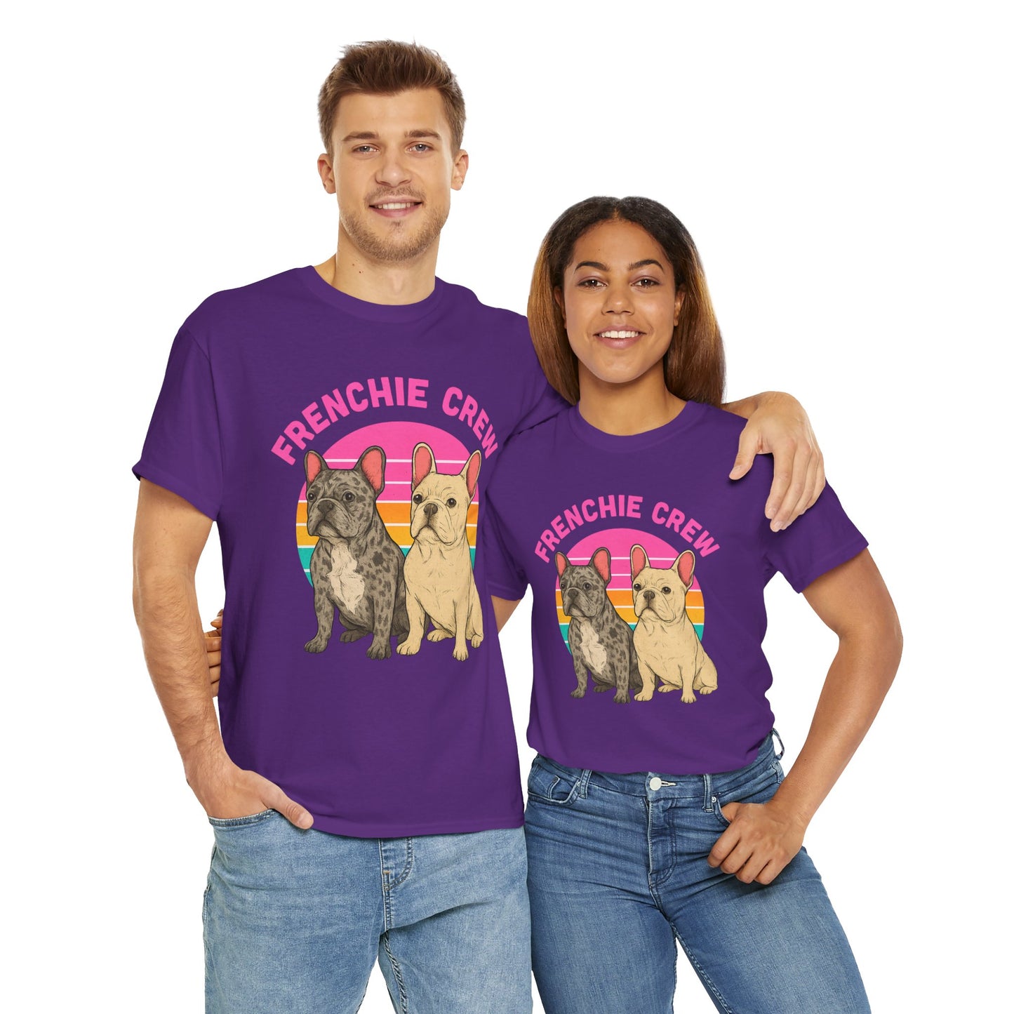 Frenchie Crew T-Shirt | Retro French Bulldog Tee | Merle & Cream Frenchie Dog Lover Shirt | Cute Gift for Frenchie Moms & Dads