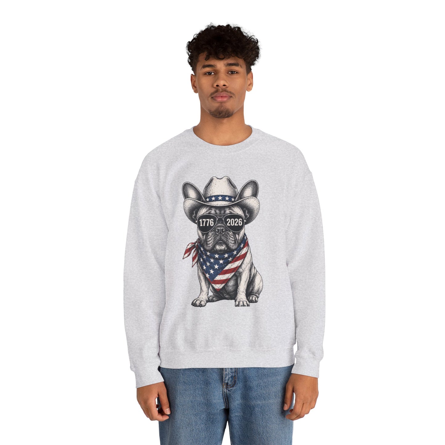 America 250 French Bulldog Sweatshirt, Patriotic Frenchie Crewneck, 1776 2026 USA Anniversary Sweatshirt, Fourth of July Dog Lover Gift