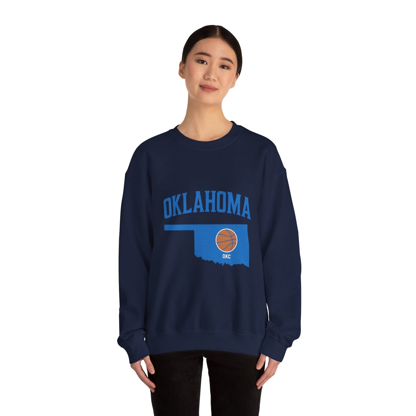 Oklahoma Basketball Sweatshirt | OKC State Outline Pullover | Blue and Orange Game Day Crewneck | Retro Oklahoma Sports Sweater