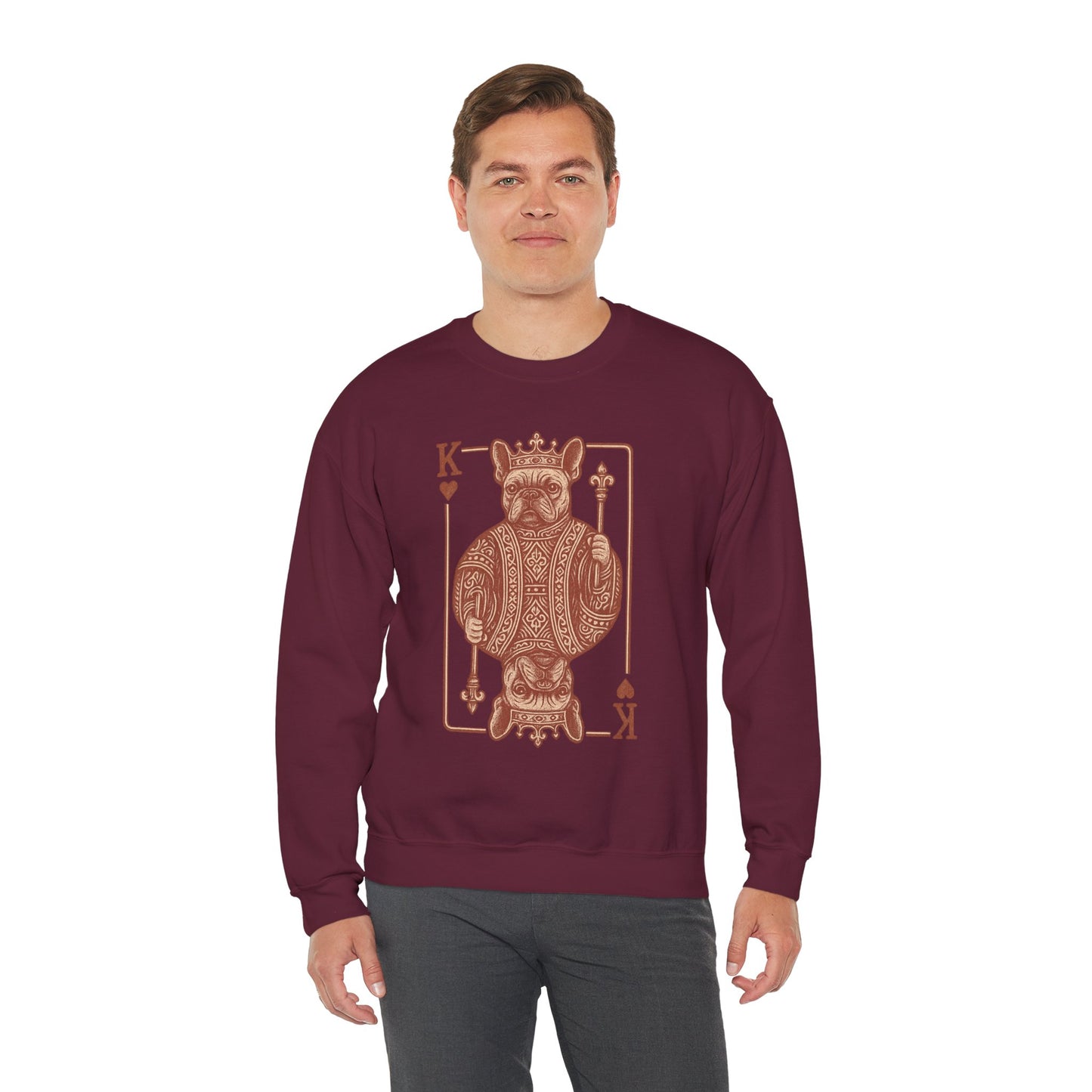 King French Bulldog Sweatshirt, Frenchie Playing Card Crewneck, Royal French Bulldog Pullover, King of Hearts Frenchie Sweatshirt, Vintage Dog Lover Gift
