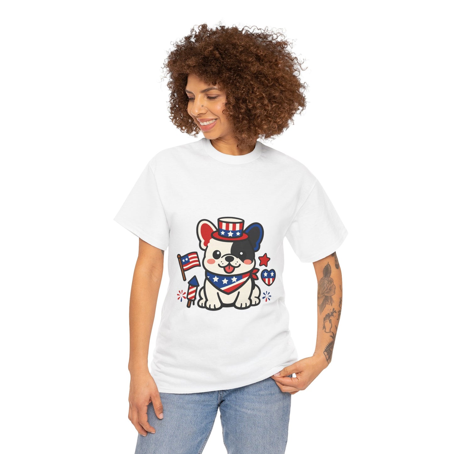 Cute Patriotic French Bulldog Shirt, Kawaii frenchie Fourth of July Tee, American Flag Puppy Shirt, USA Dog Lover Gift, Patriotic Frenchie