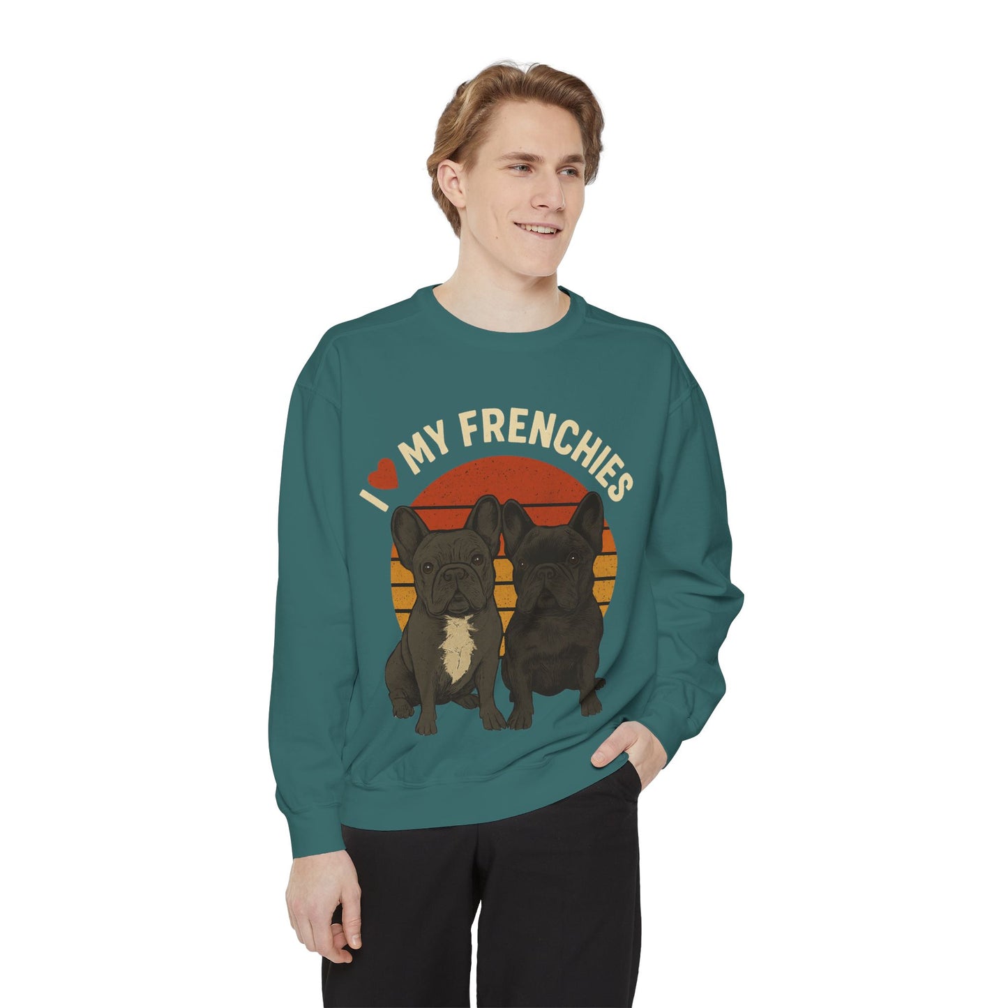 I Love My Frenchies Sweatshirt | Retro French Bulldog Pullover | Vintage Dog Mom Crewneck | Cozy Frenchie Lover Sweater