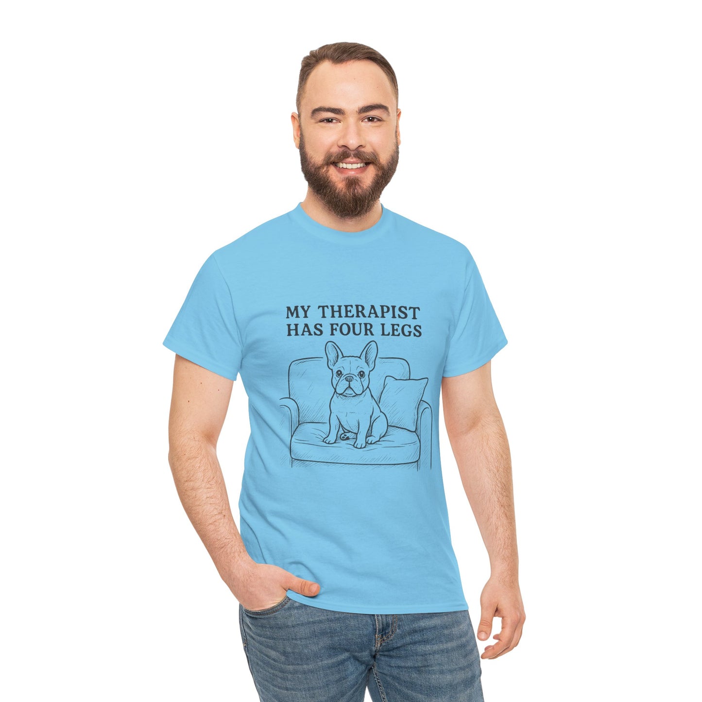 My Therapist Has Four Legs French Bulldog Shirt – Funny Dog Lover Tee, Frenchie Owner Gift, Mental Health Humor Shirt, Cute Pet Apparel