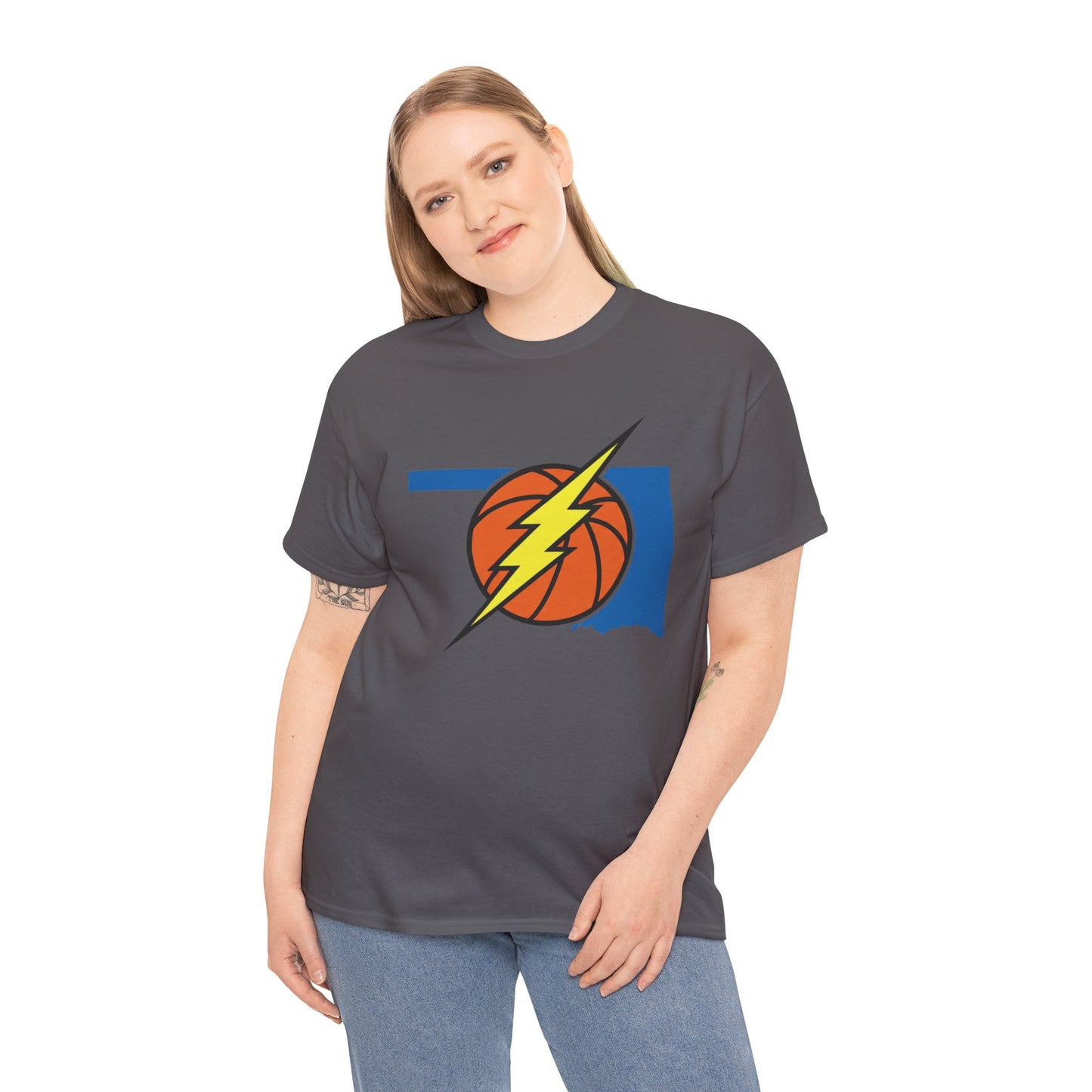 Oklahoma Lightning Basketball T-Shirt | OKC Basketball Inspired Shirt | Blue & Orange Game Day Tee | Oklahoma State Outline Graphic