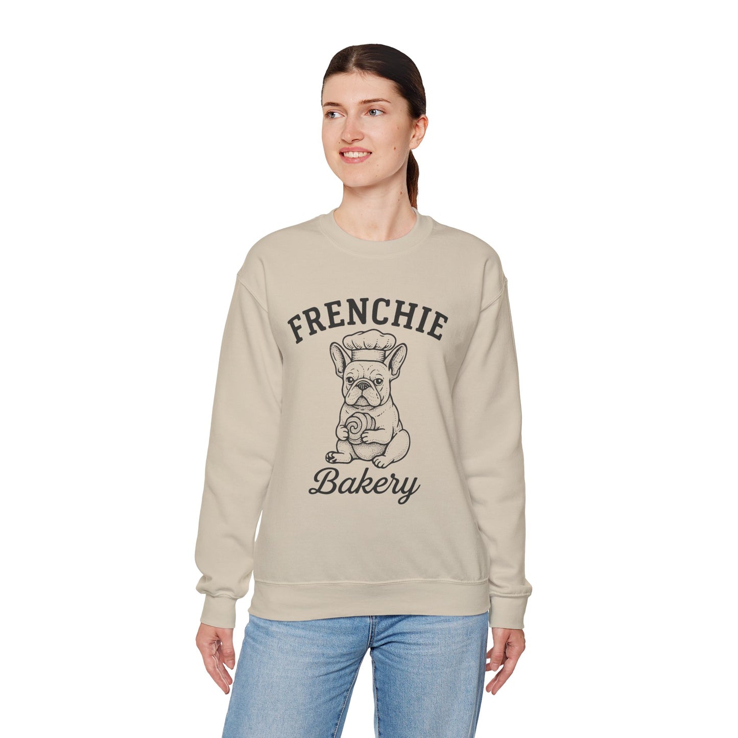 Frenchie Bakery Sweatshirt – Cozy French Bulldog Chef Crewneck, Funny Dog Lover Gift, Vintage Bakery-Inspired Frenchie Sweater