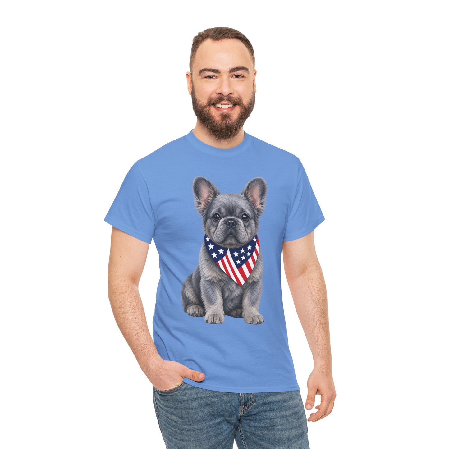 Patriotic Fluffy French Bulldog Shirt, Fluffy Frenchie American Flag Tee, Fourth of July Dog Lover Shirt, USA Fluffy Frenchie Gift