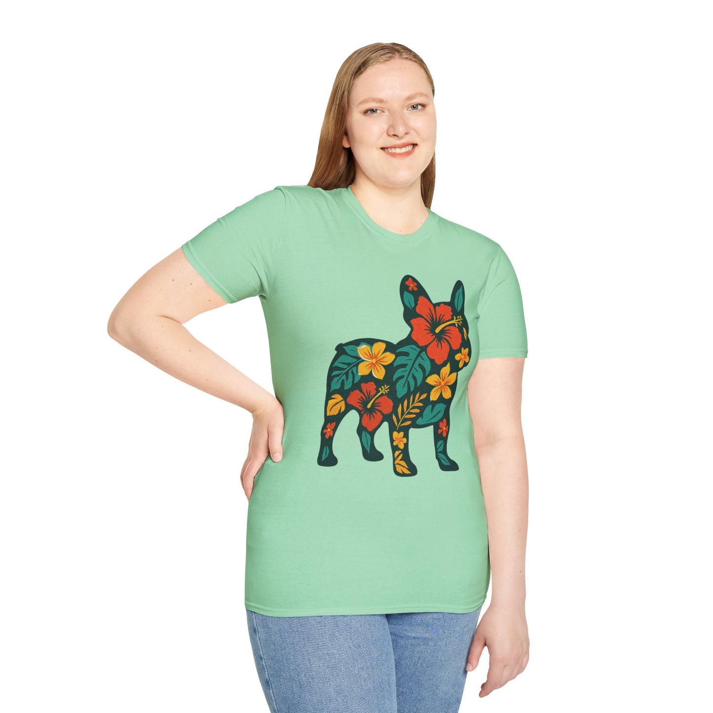 Hawaiian Frenchie Shirt | Floral French Bulldog T-Shirt | Tropical Dog Lover Tee | Cute Summer Frenchie Gift | Hibiscus Dog Silhouette