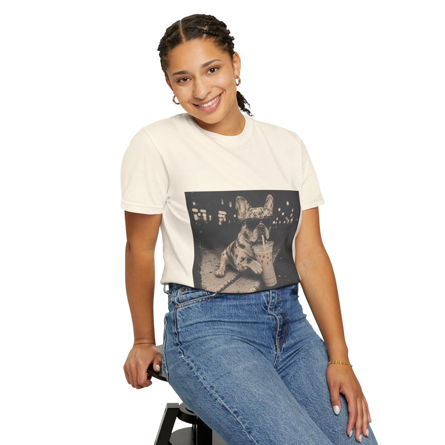 Funny Coffee French Bulldog Shirt, Iced Coffee Frenchie Tee, Vintage French Bulldog Coffee Lover Shirt, Dog Mom Gift, Cafe Frenchie Shirt