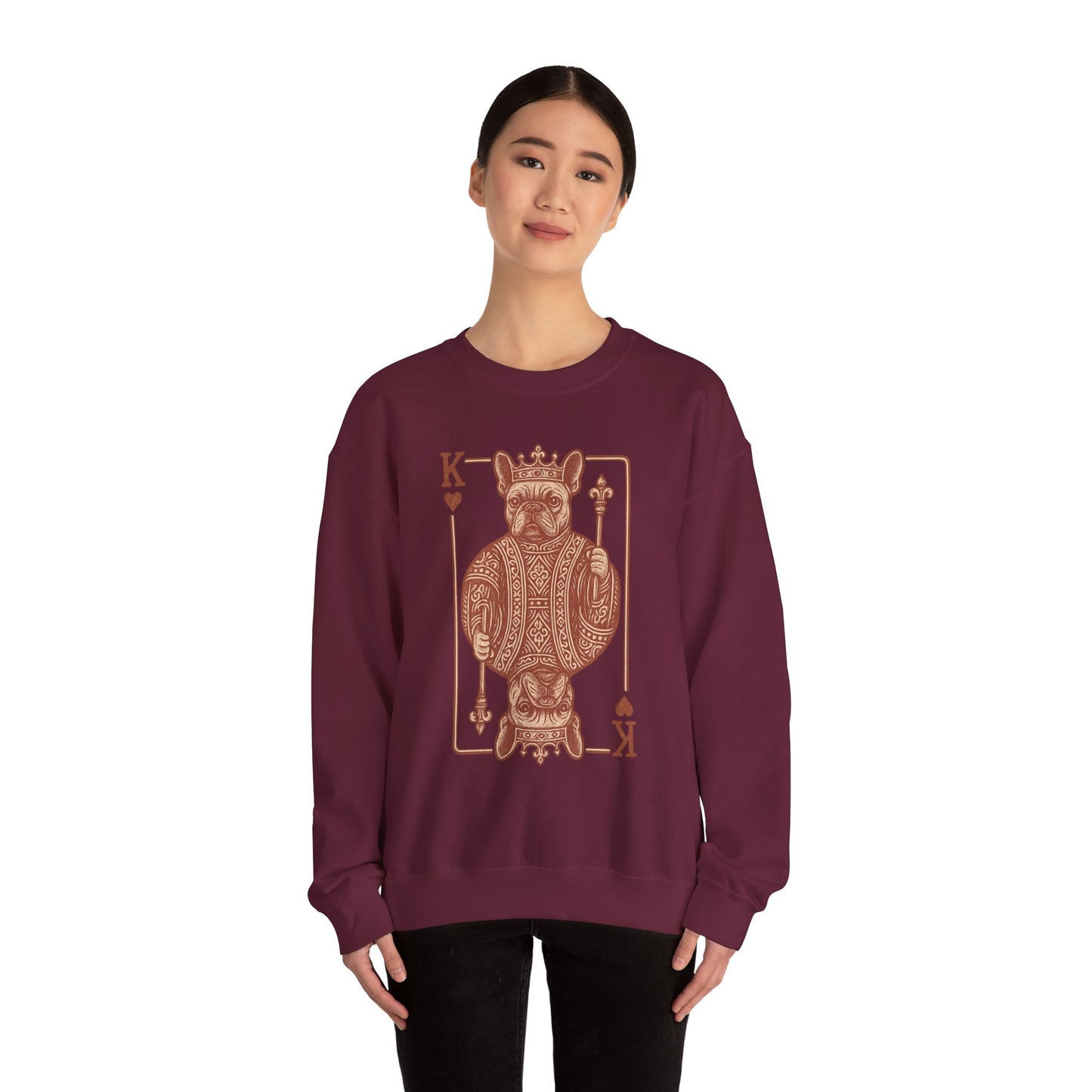 King French Bulldog Sweatshirt, Frenchie Playing Card Crewneck, Royal French Bulldog Pullover, King of Hearts Frenchie Sweatshirt, Vintage Dog Lover Gift