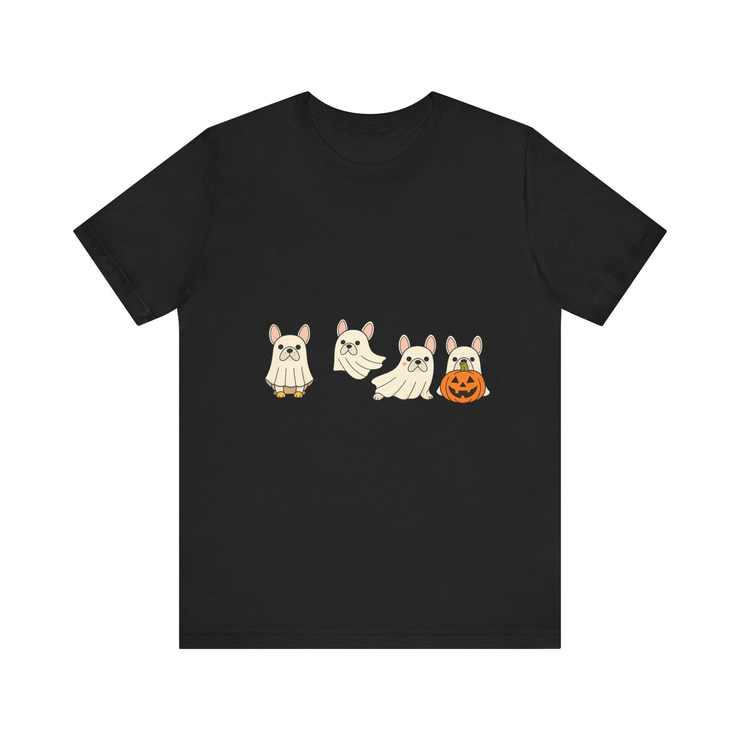 Frenchie Ghost Halloween T-Shirt | Cute French Bulldog Graphic Tee | Funny Dog Lover Spooky Season Shirt | Pumpkin Ghost Frenchie Tee