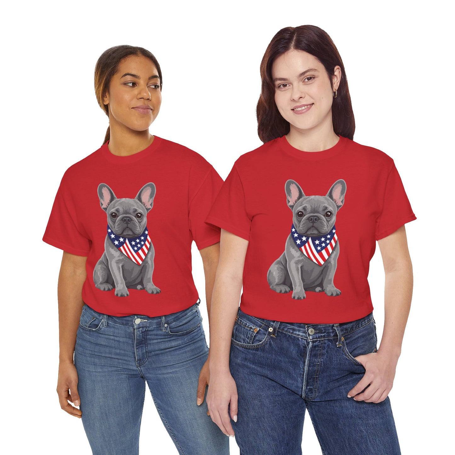 Patriotic French Bulldog Shirt, Blue Frenchie American Flag Bandana Tee, Fourth of July Dog Lover Shirt, USA French Bulldog Gift