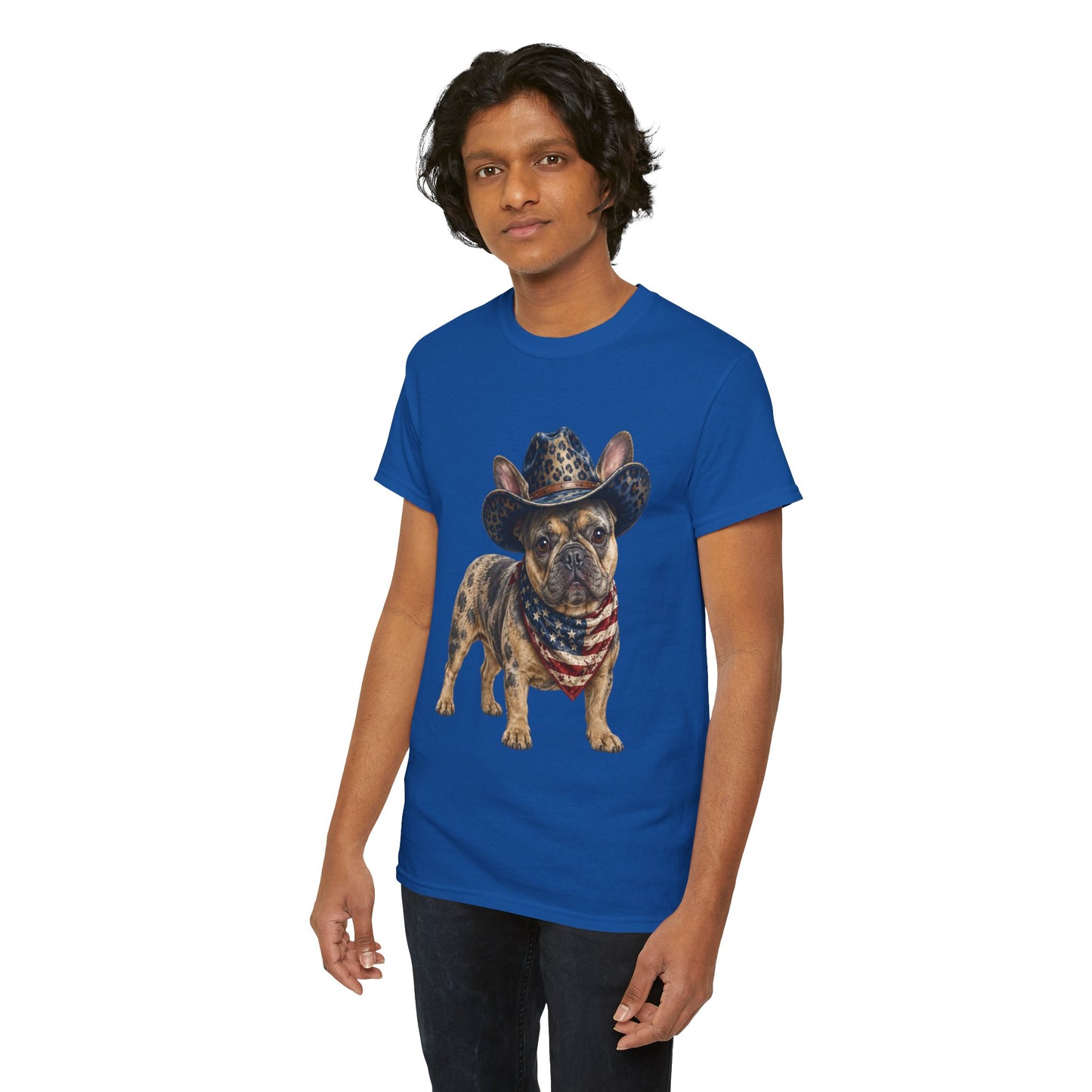 Patriotic Merle French Bulldog Shirt, Cowboy Frenchie Tee, American Flag Bandana Dog Shirt, Fourth of July French Bulldog Gift