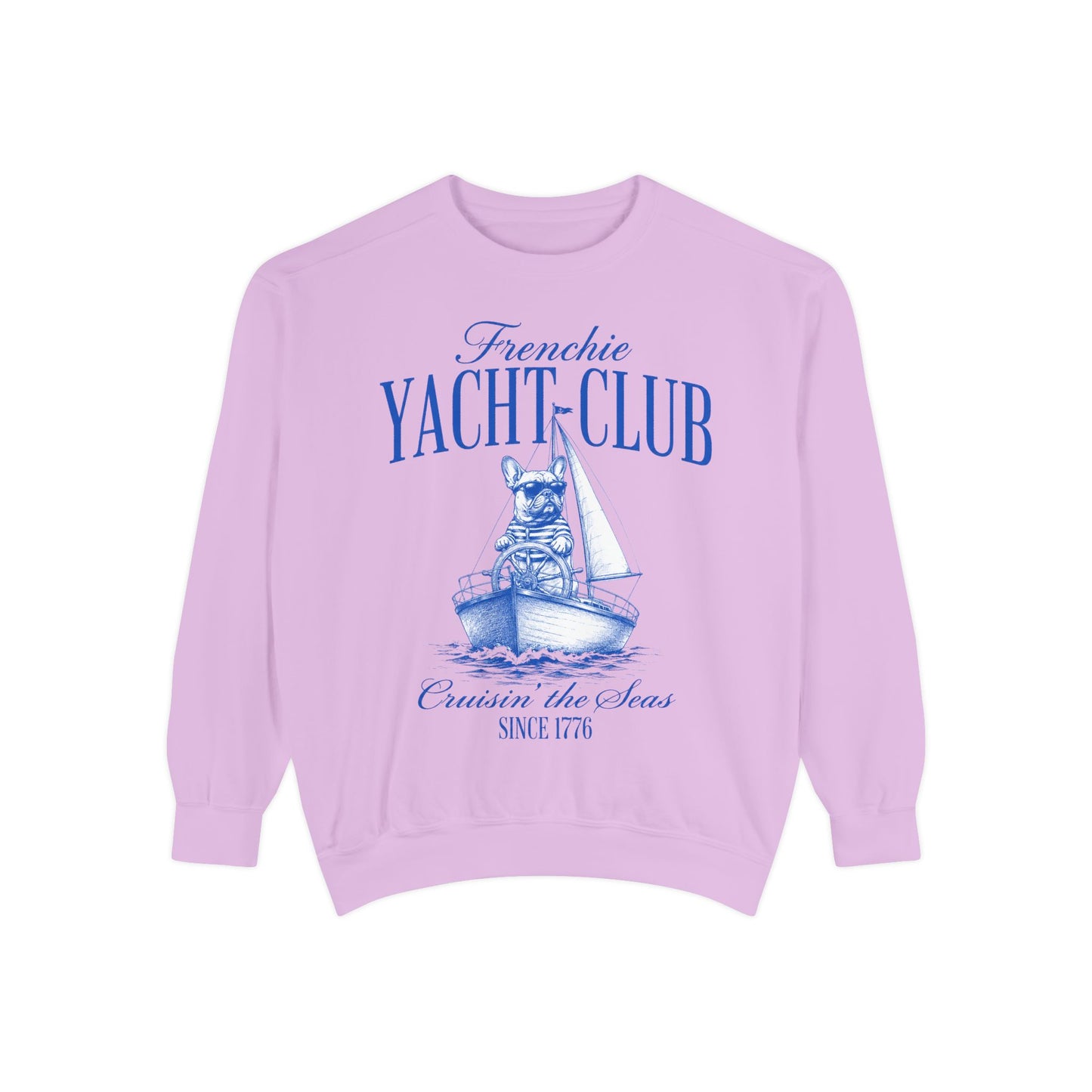 Frenchie Yacht Club Sweatshirt, French Bulldog Nautical Crewneck, Coastal Dog Lover Sweatshirt, Sailing Frenchie Pullover, Beach Club French Bulldog Gift, Preppy Yacht Club Sweatshirt