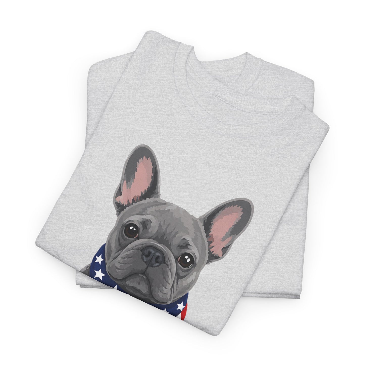 Patriotic French Bulldog Shirt, Blue Frenchie American Flag Bandana Tee, Fourth of July Dog Lover Shirt, USA French Bulldog Gift