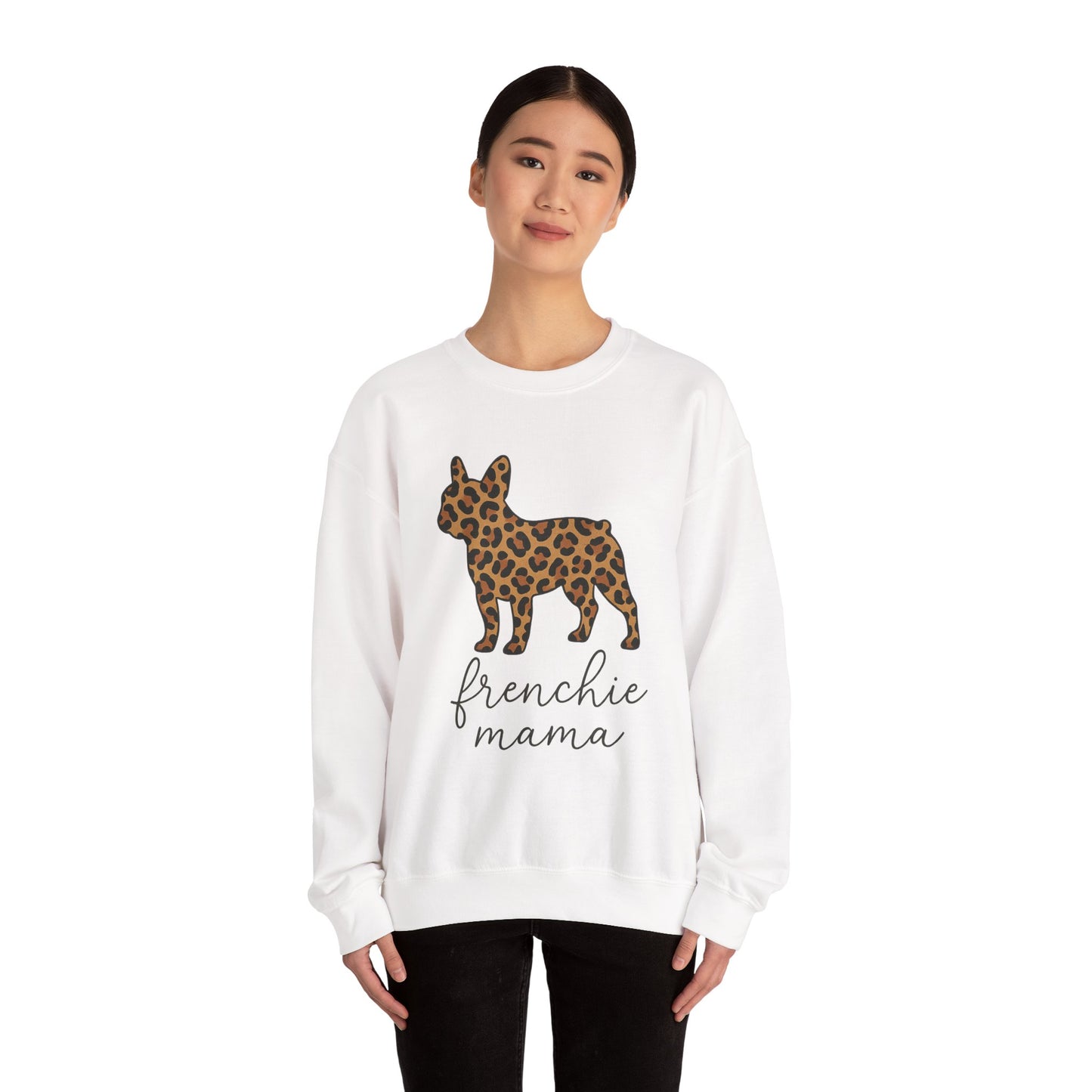 Frenchie Mama Leopard Print Sweatshirt | French Bulldog Mom Crewneck | Cheetah Print Frenchie Sweater | Dog Mom Gift | Cute Animal Print Pullover