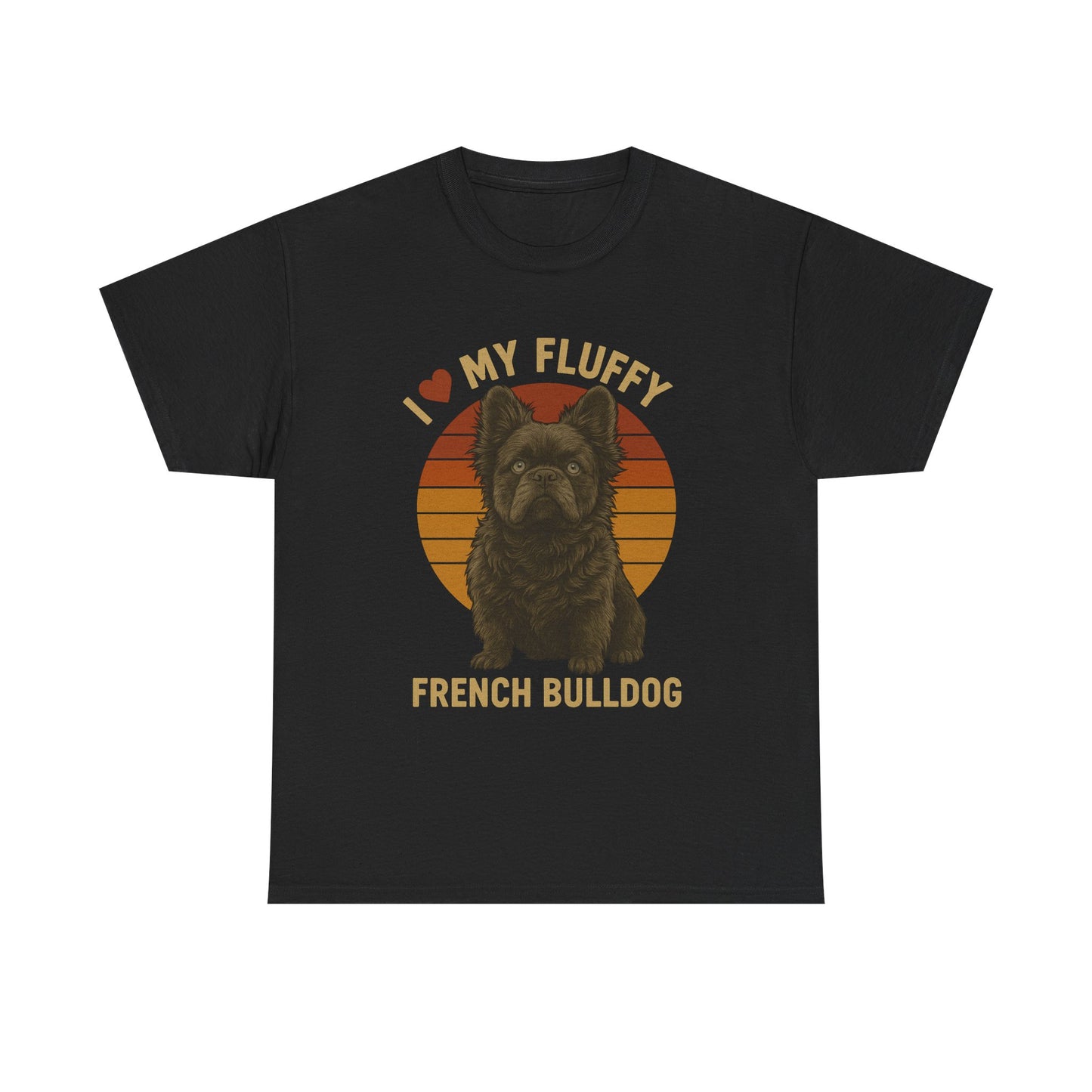 I Love My Fluffy French Bulldog Shirt – Cute Fluffy Frenchie Mom Tee – Retro Sunset Dog Lover Gift – Fluffy Frenchie Owner Present – Pet Parent T-Shirt