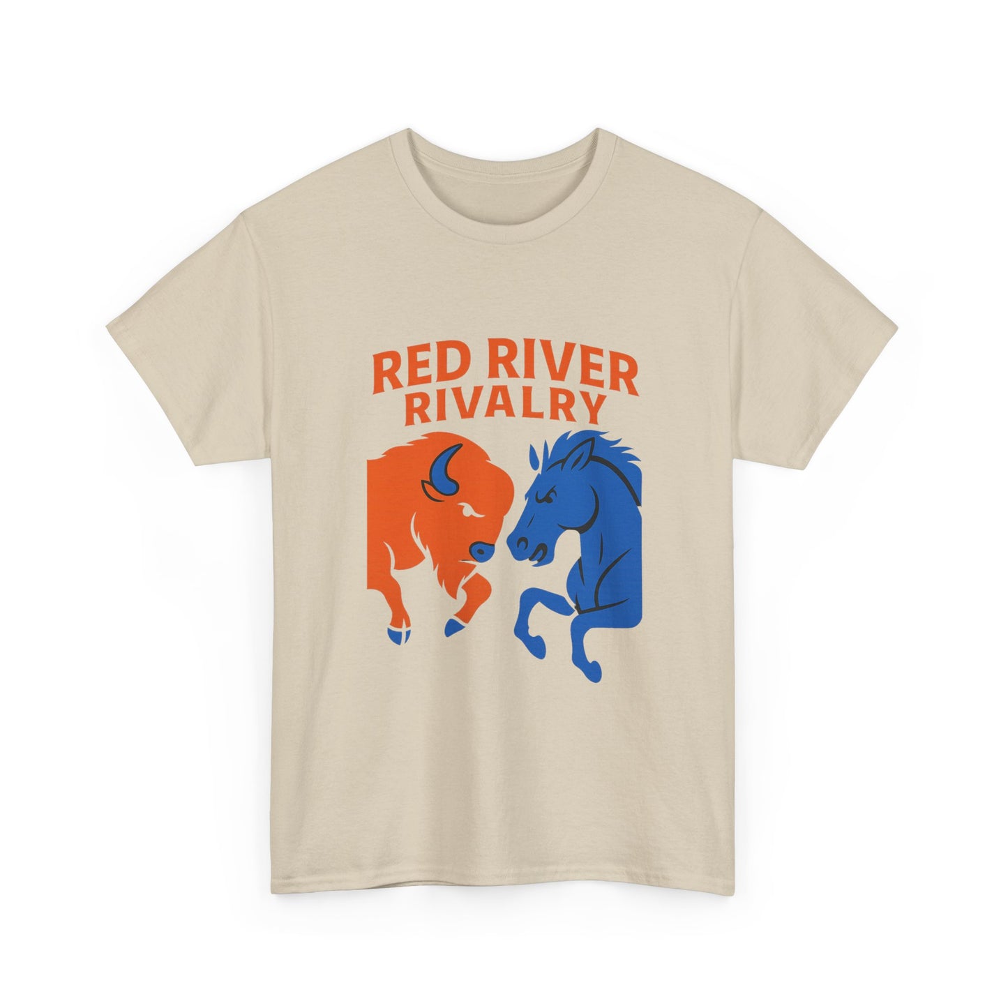 Red River Rivalry T-Shirt – Oklahoma vs Texas-Inspired Tee, Bison and Mustang Game Day Shirt, Blue and Orange Sports Rivalry Graphic