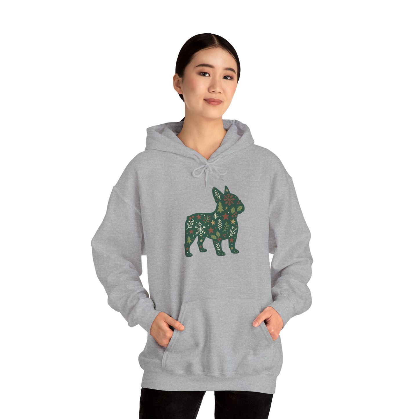 Christmas Frenchie Hoodie | Holiday French Bulldog Sweatshirt | Cute Dog Mom Gift | Frenchie Lover Xmas Hoodie | Winter Dog Silhouette Pullover