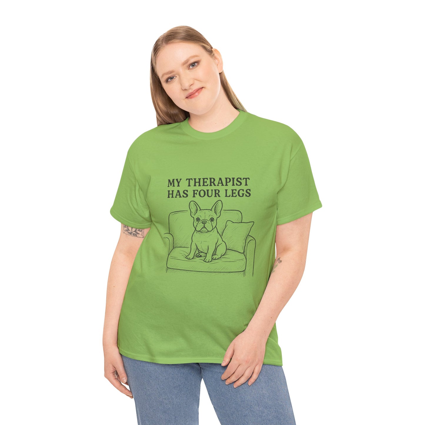 My Therapist Has Four Legs French Bulldog Shirt – Funny Dog Lover Tee, Frenchie Owner Gift, Mental Health Humor Shirt, Cute Pet Apparel