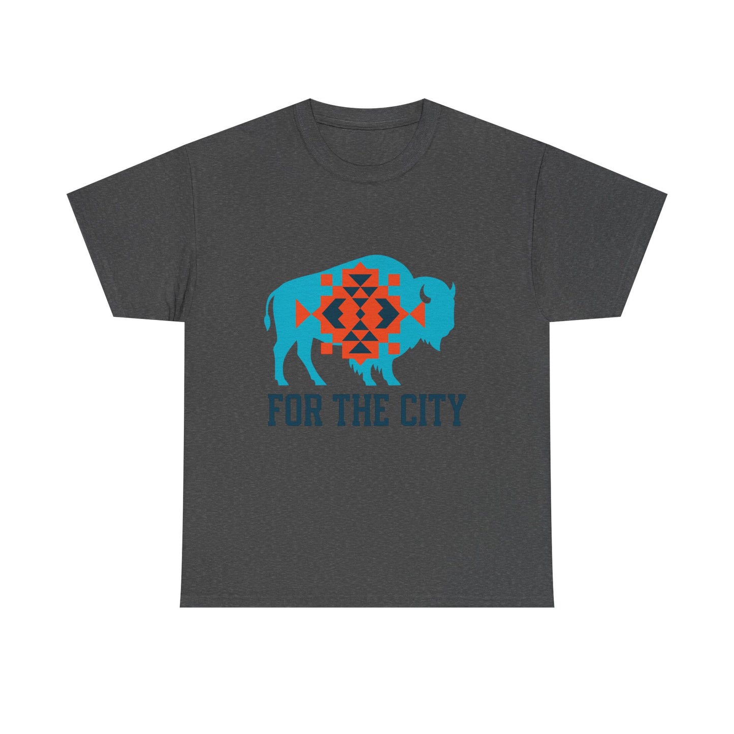 For The City Tribal Bison T-Shirt | Oklahoma Pride Tee | Blue & Orange Southwestern Bison Graphic | OKC Fan Inspired Shirt | Local Oklahoma Gift