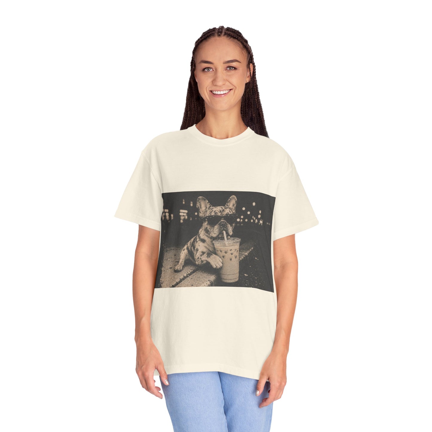 Funny Coffee French Bulldog Shirt, Iced Coffee Frenchie Tee, Vintage French Bulldog Coffee Lover Shirt, Dog Mom Gift, Cafe Frenchie Shirt